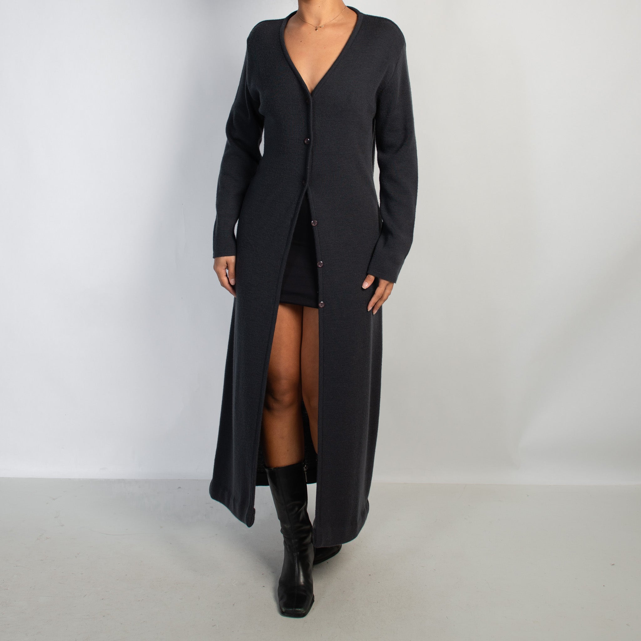 NAVY LONGLINE KNIT CARDIGAN