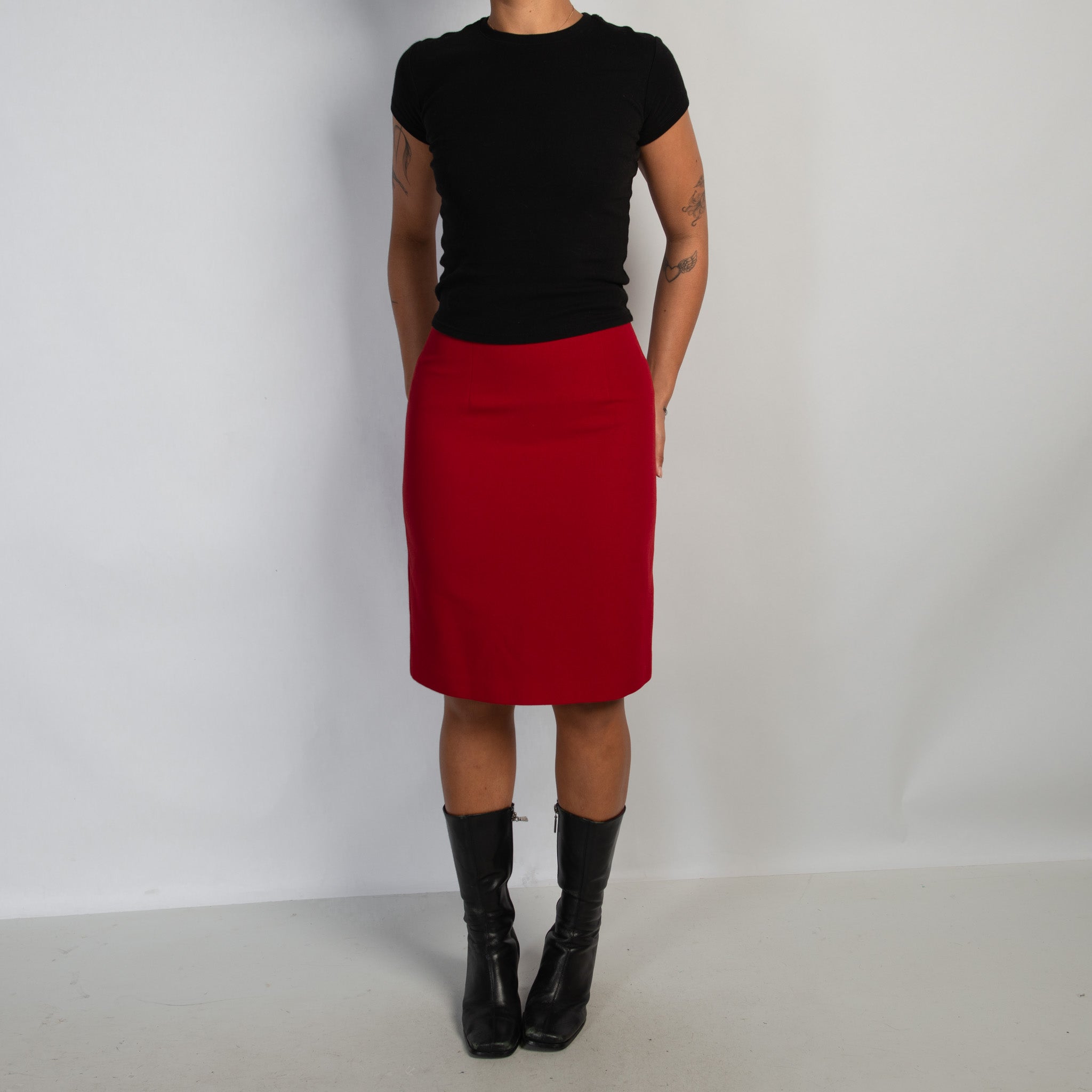 RED MIDI SKIRT