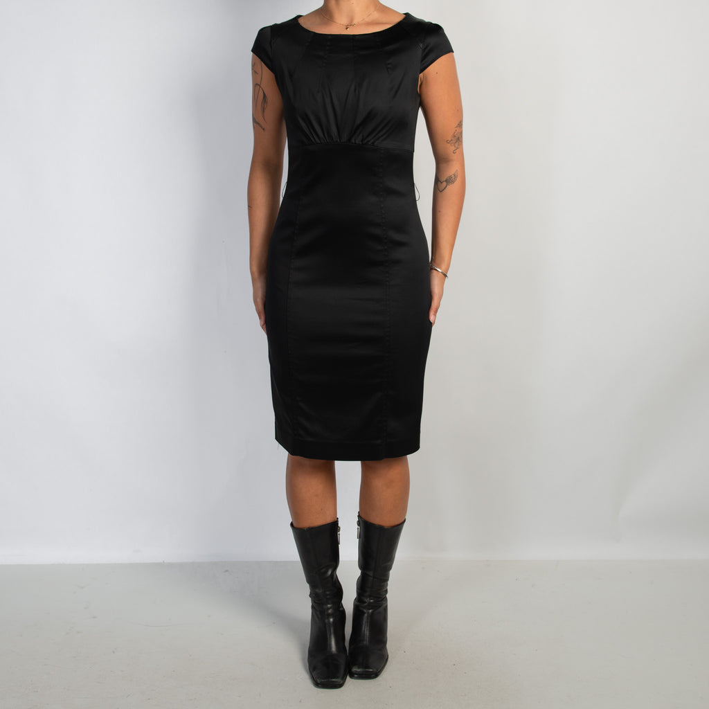 BLACK SATIN MIDI DRESS