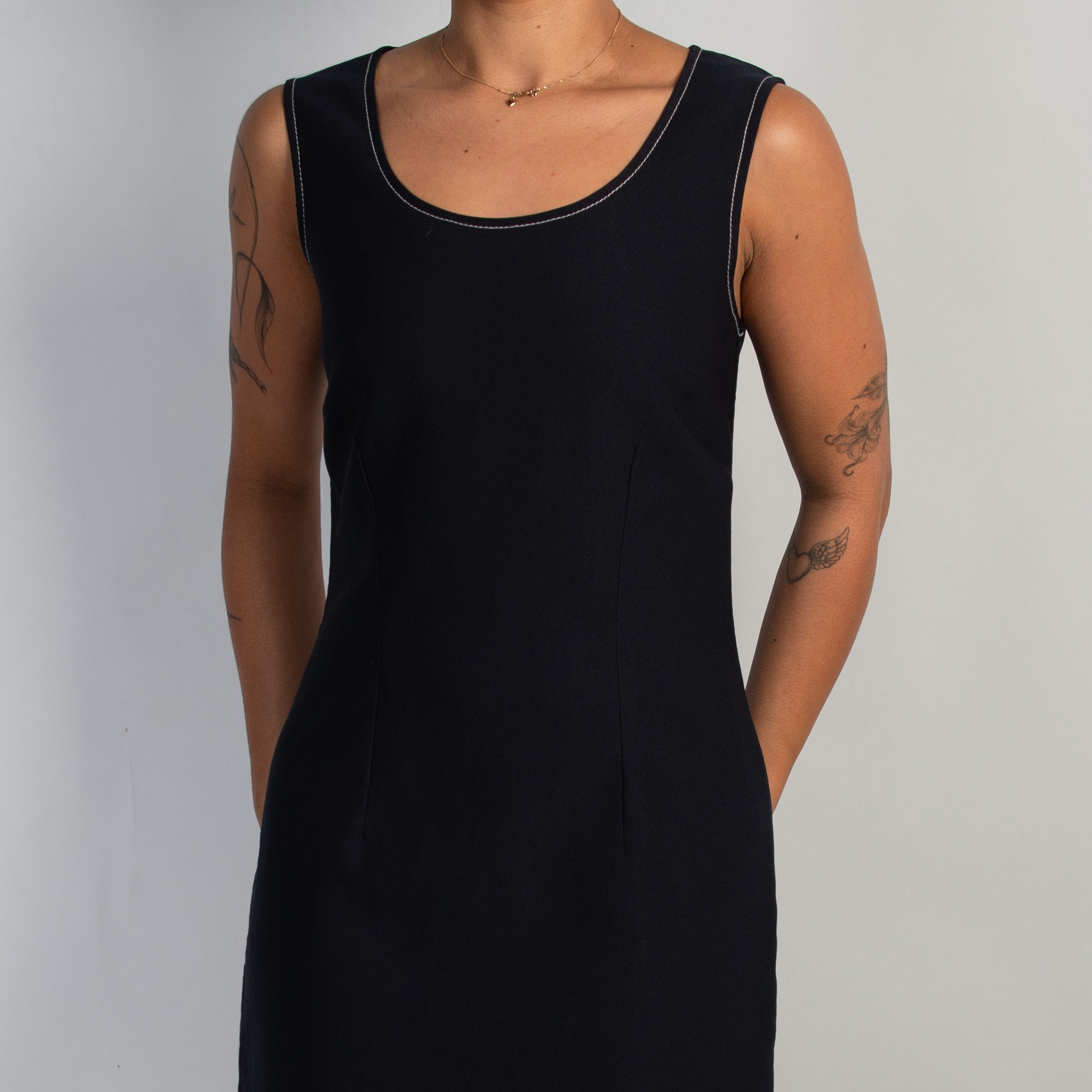 NAVY CONTRAST STITCH DRESS
