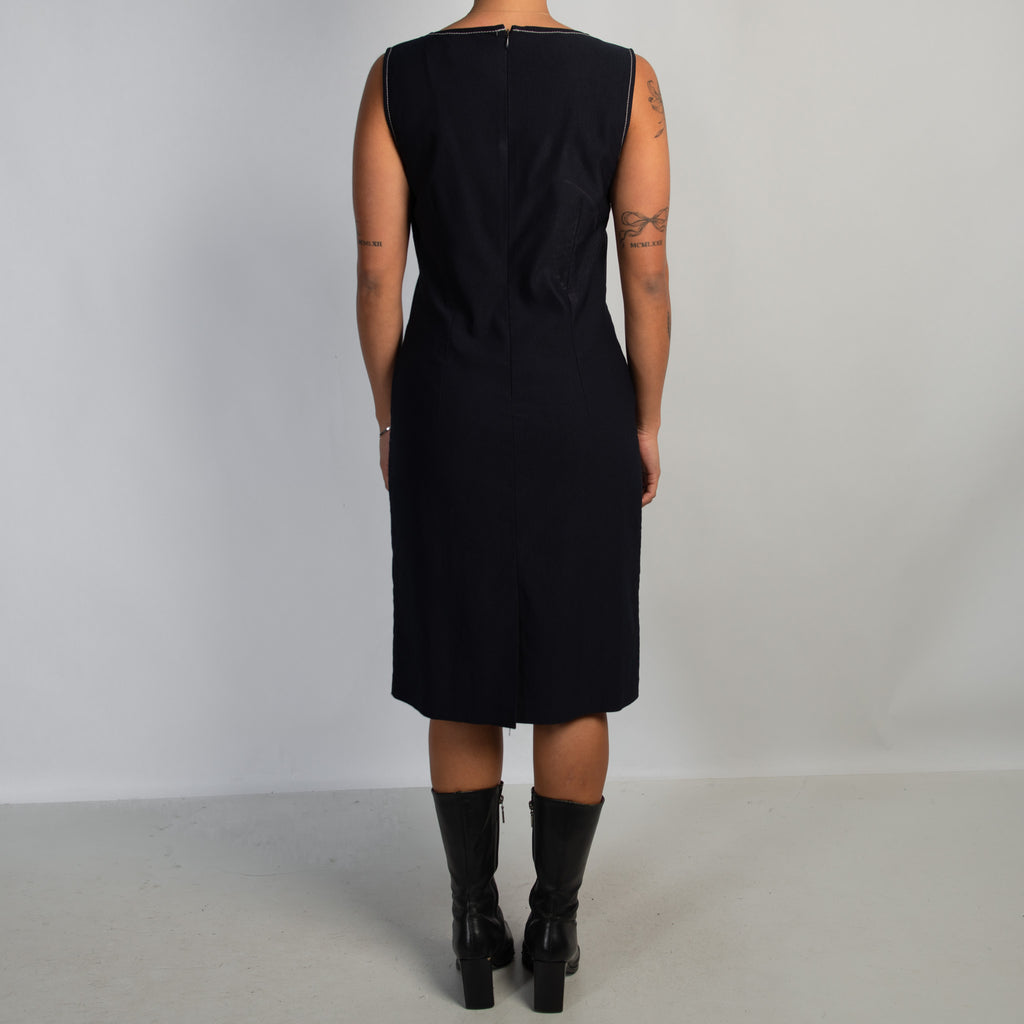 NAVY CONTRAST STITCH DRESS