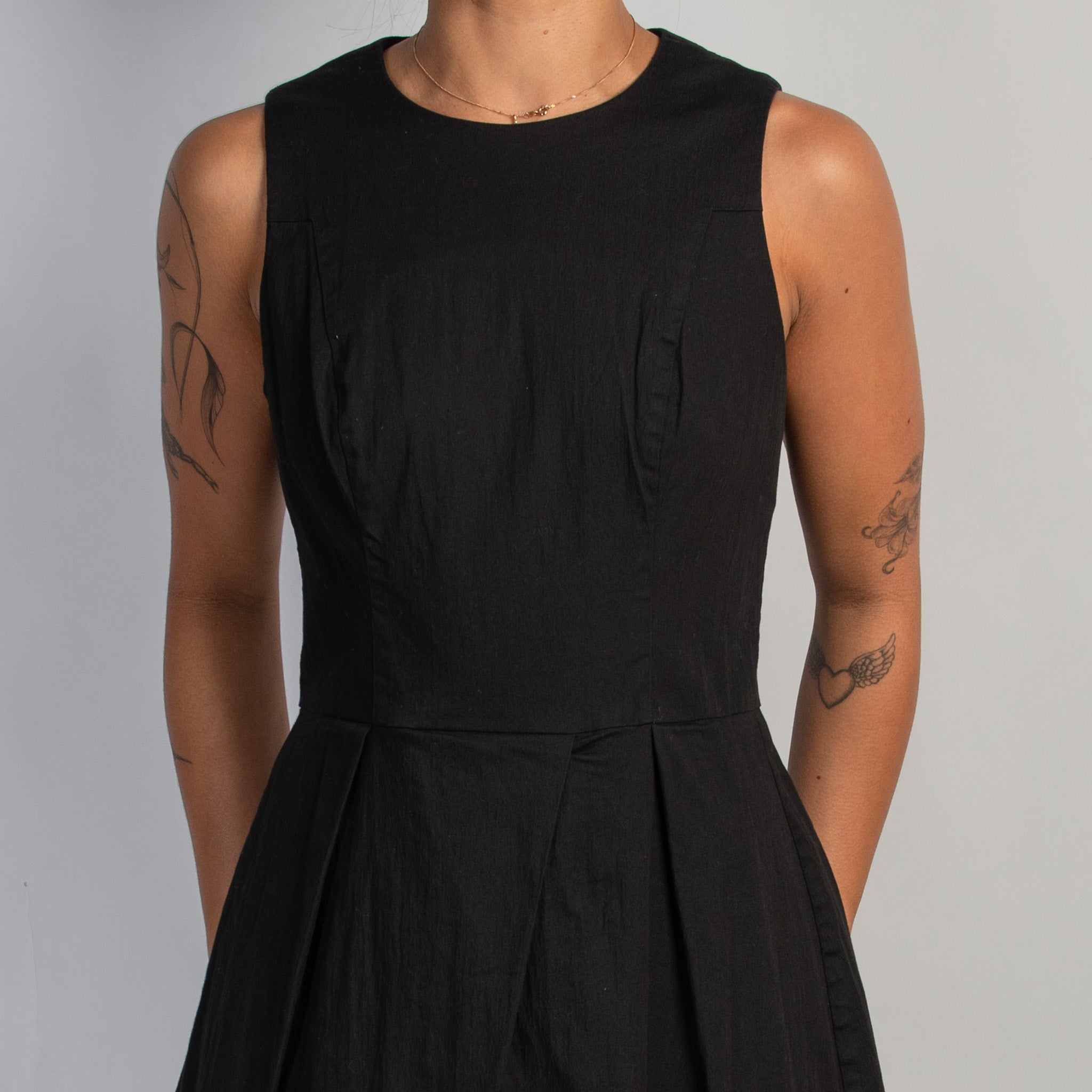 BLACK COTTON NYLON DRESS