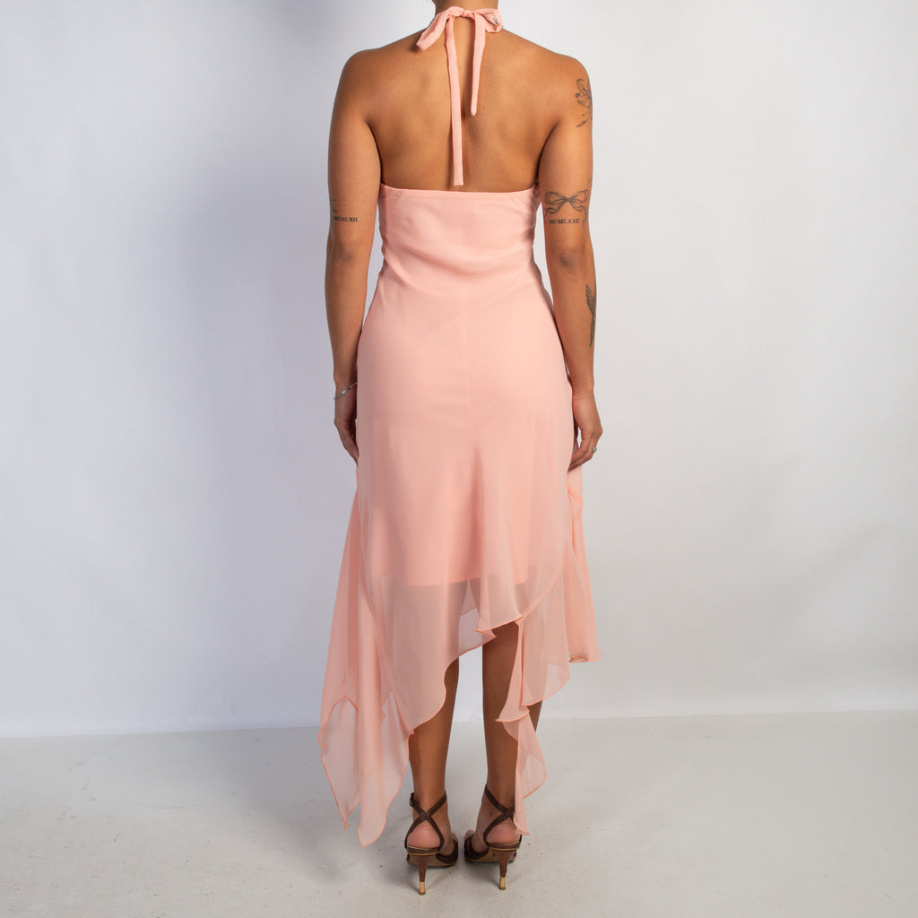 PEACH HALTER MIDI DRESS