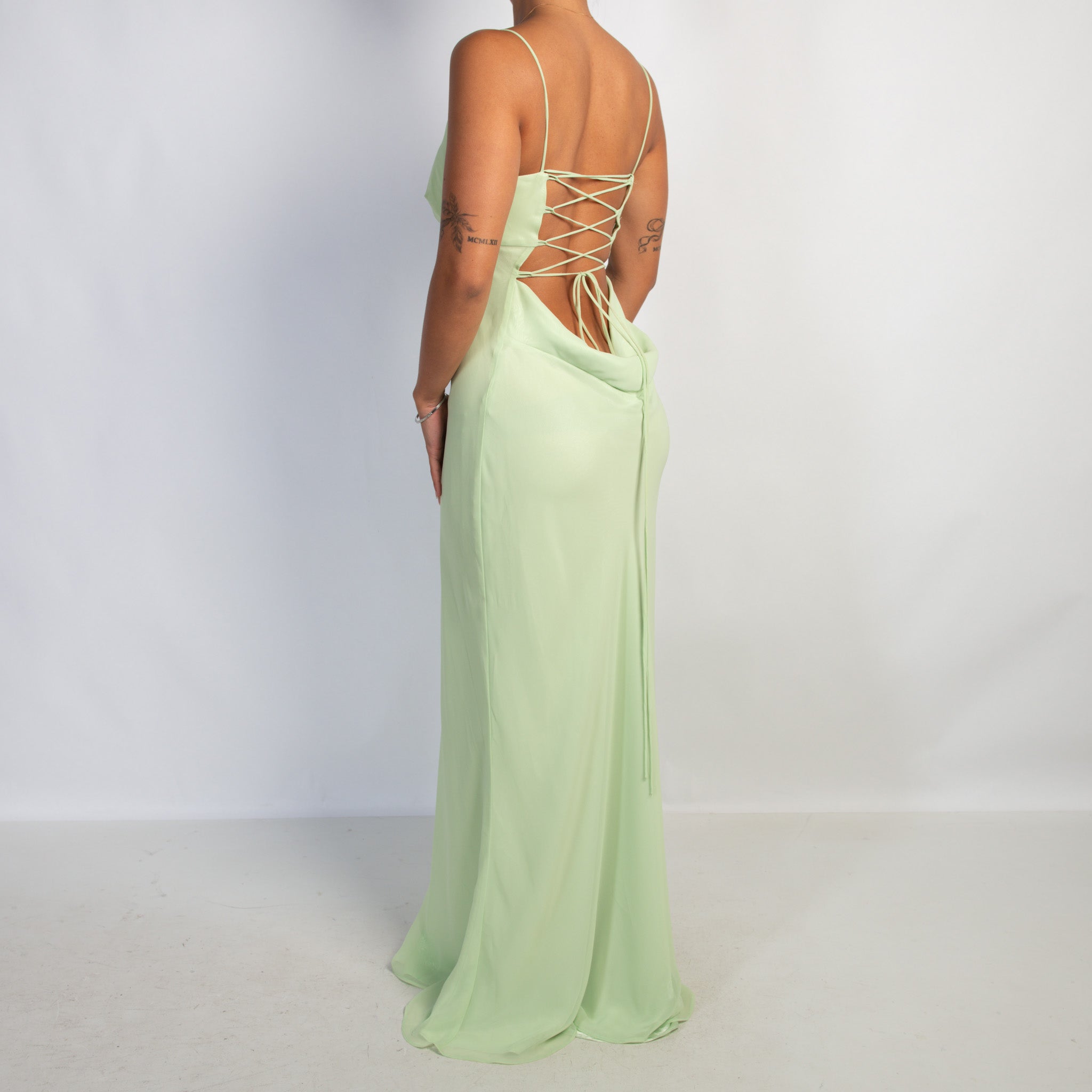 GREEN LACE UP GOWN