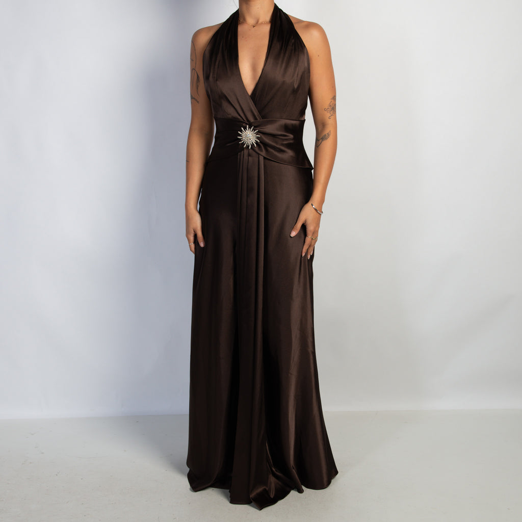 CHOC BROWN SATIN GOWN