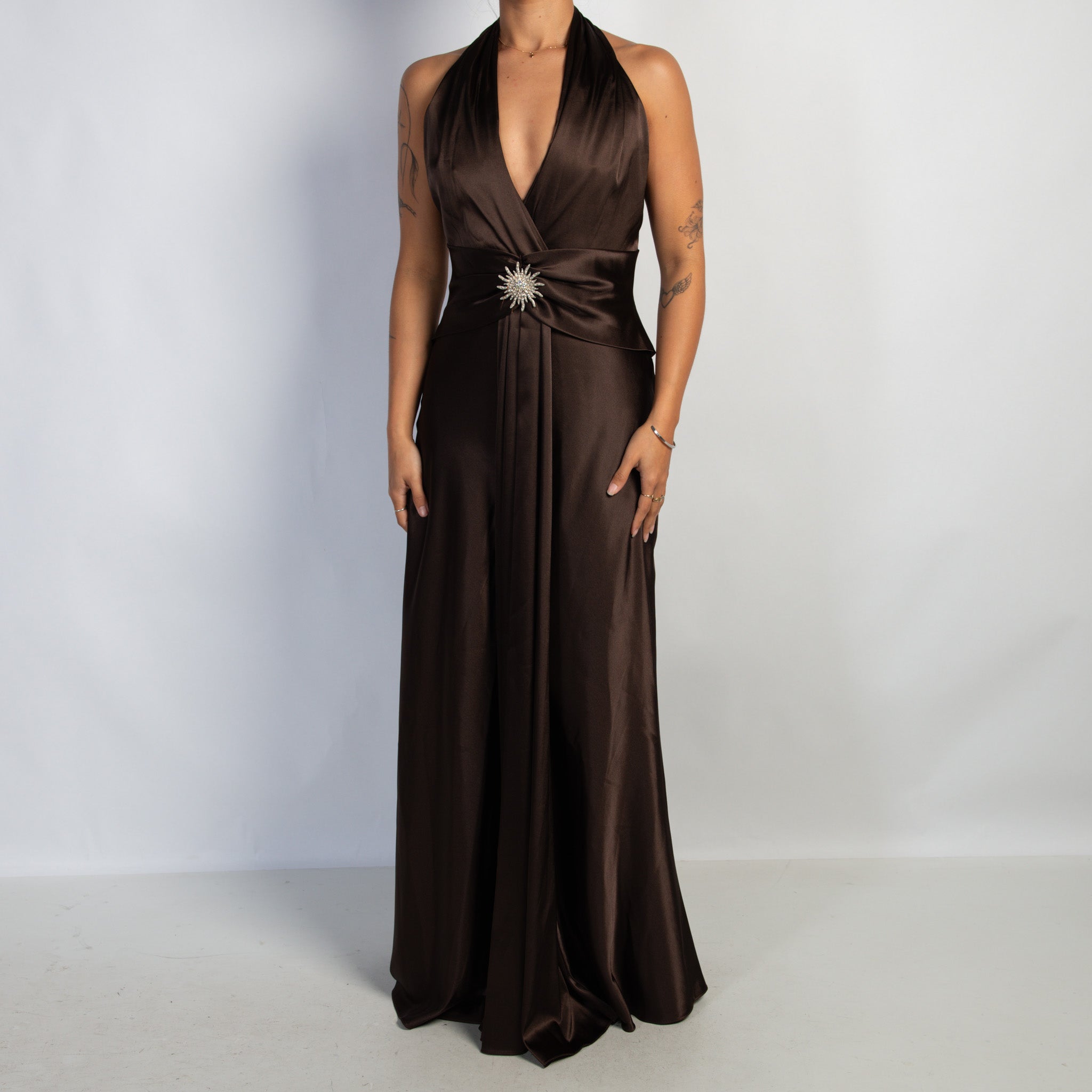 CHOC BROWN SATIN GOWN