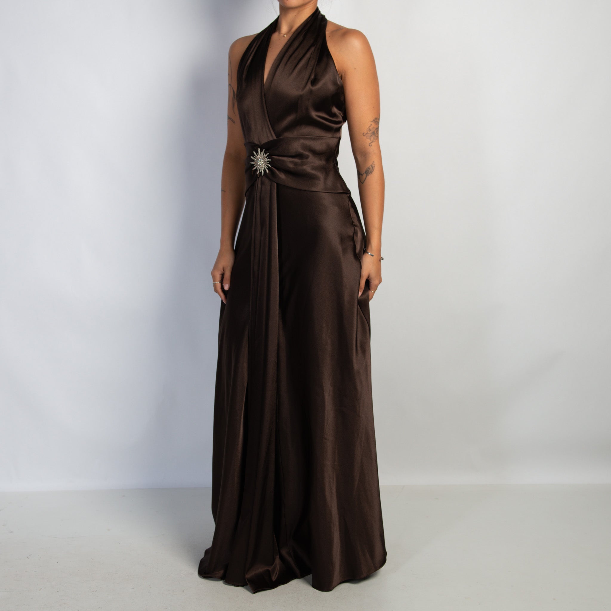CHOC BROWN SATIN GOWN