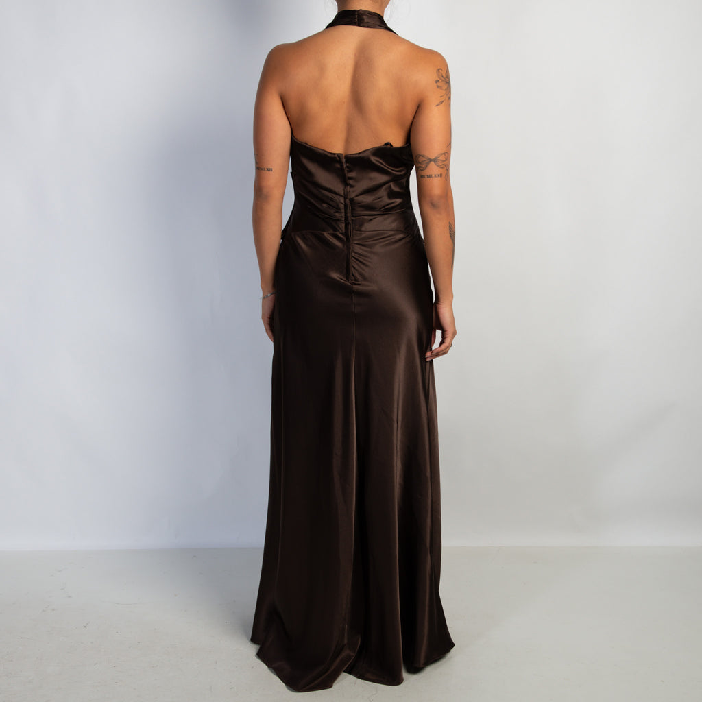 CHOC BROWN SATIN GOWN