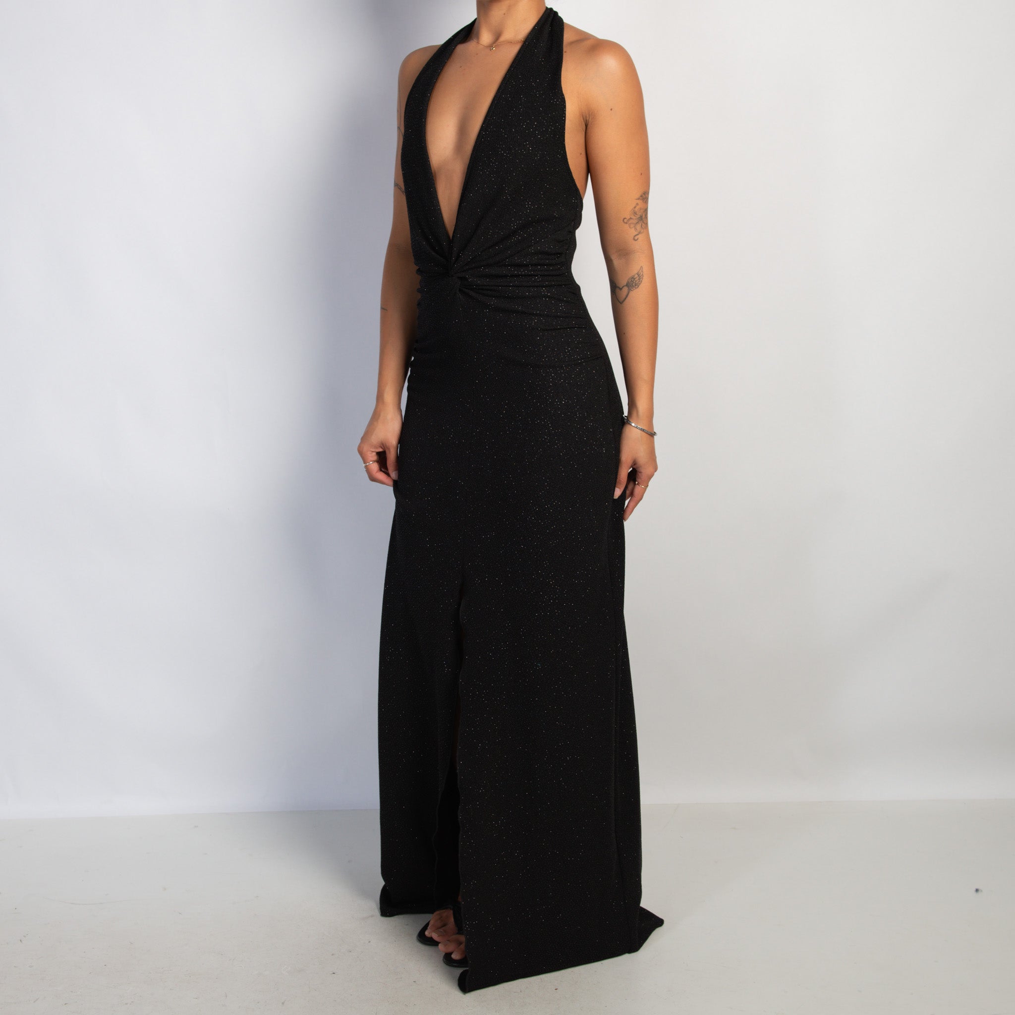 BLACK SPARKLE HALTER GOWN