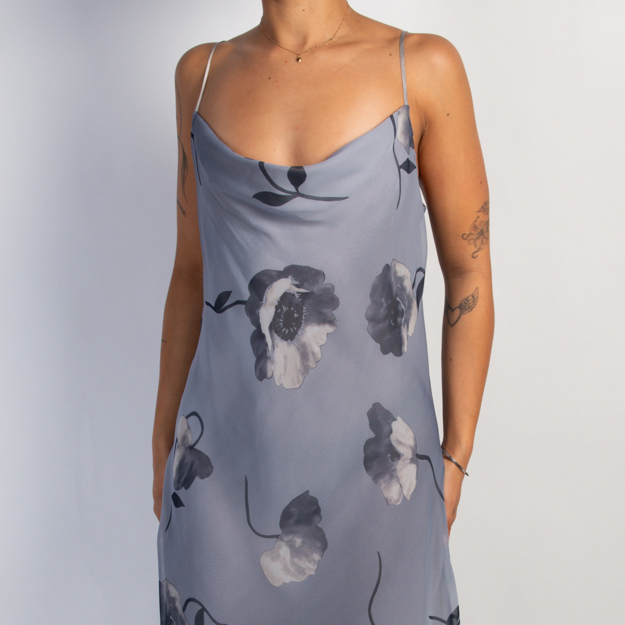 GREY FLORAL MIDI DRESS