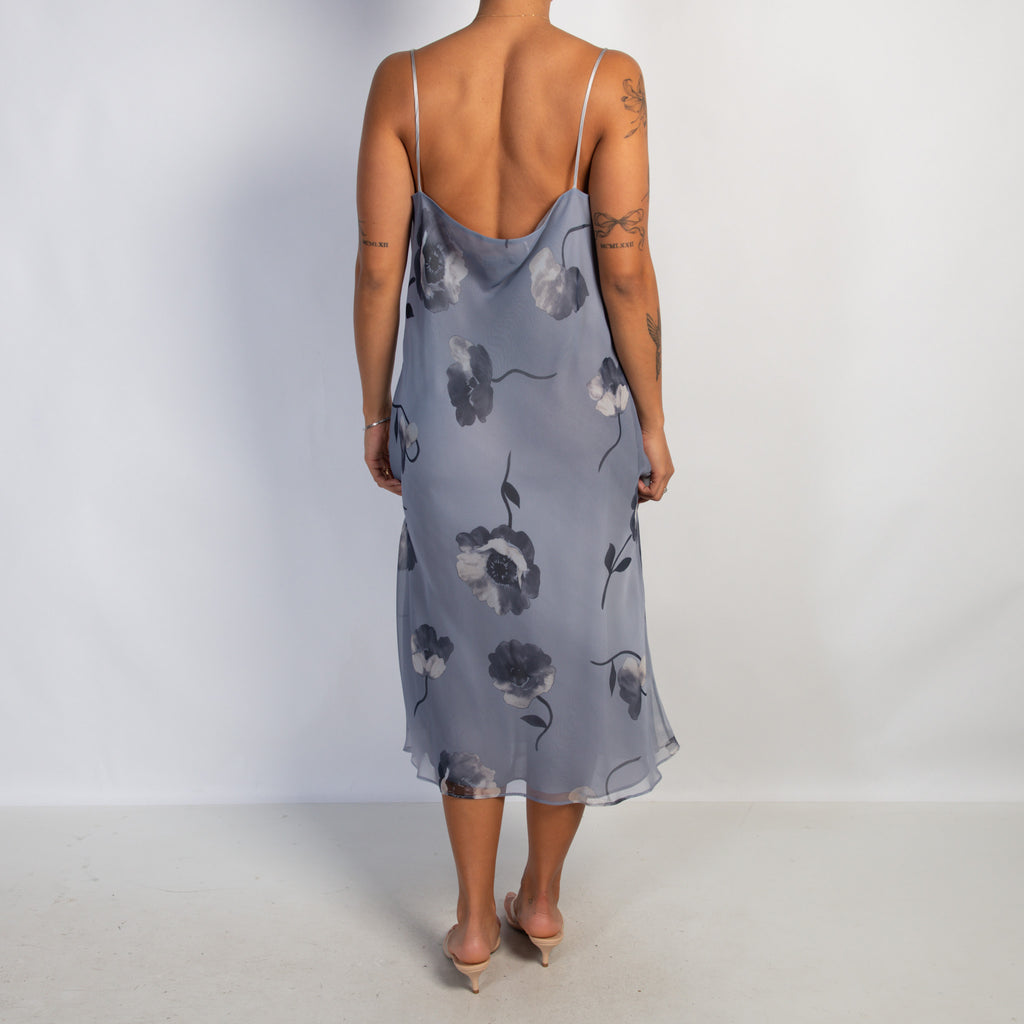 GREY FLORAL MIDI DRESS