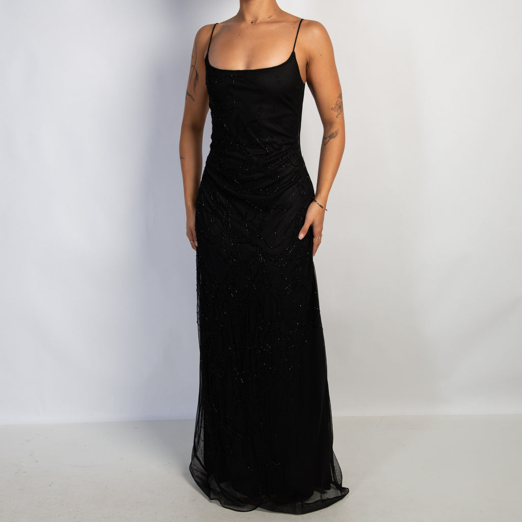 BLACK MESH BEADED GOWN