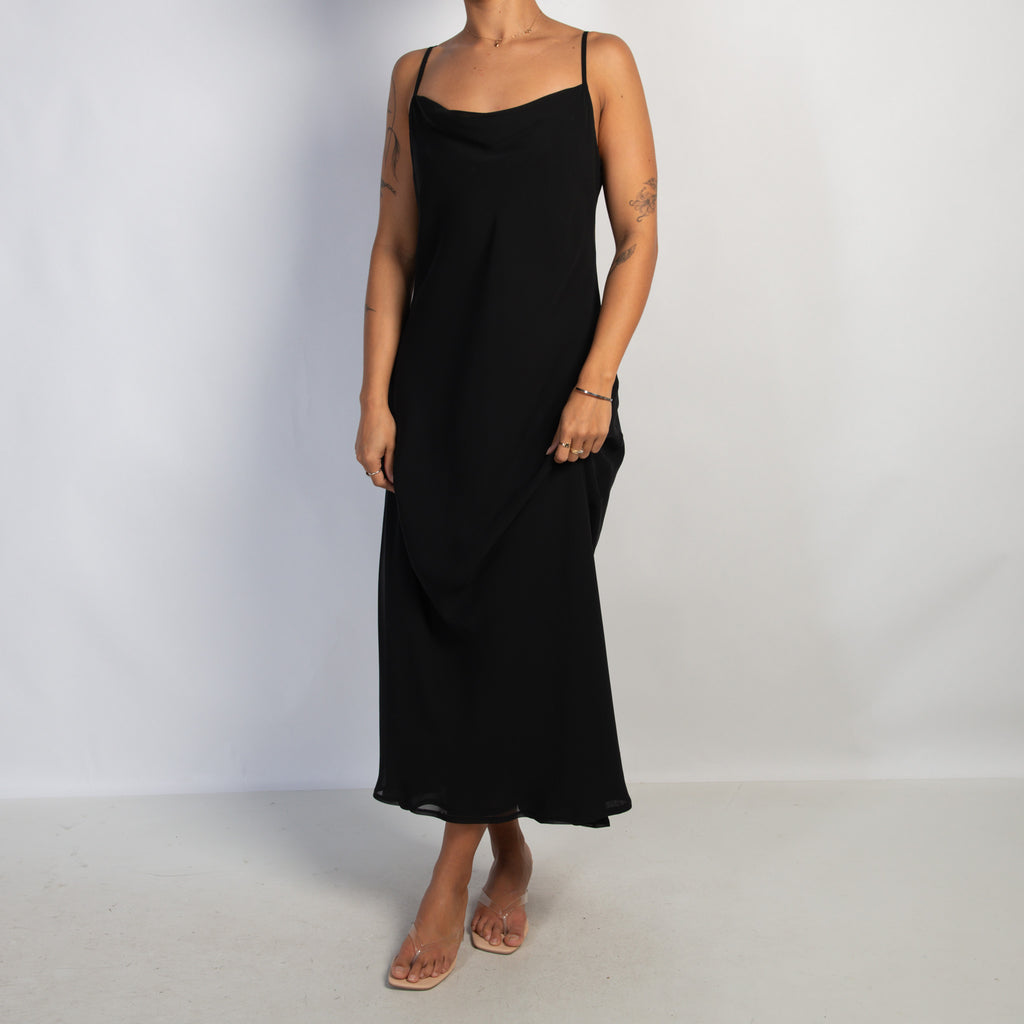 BLACK COWL NECK MIDI DRESS