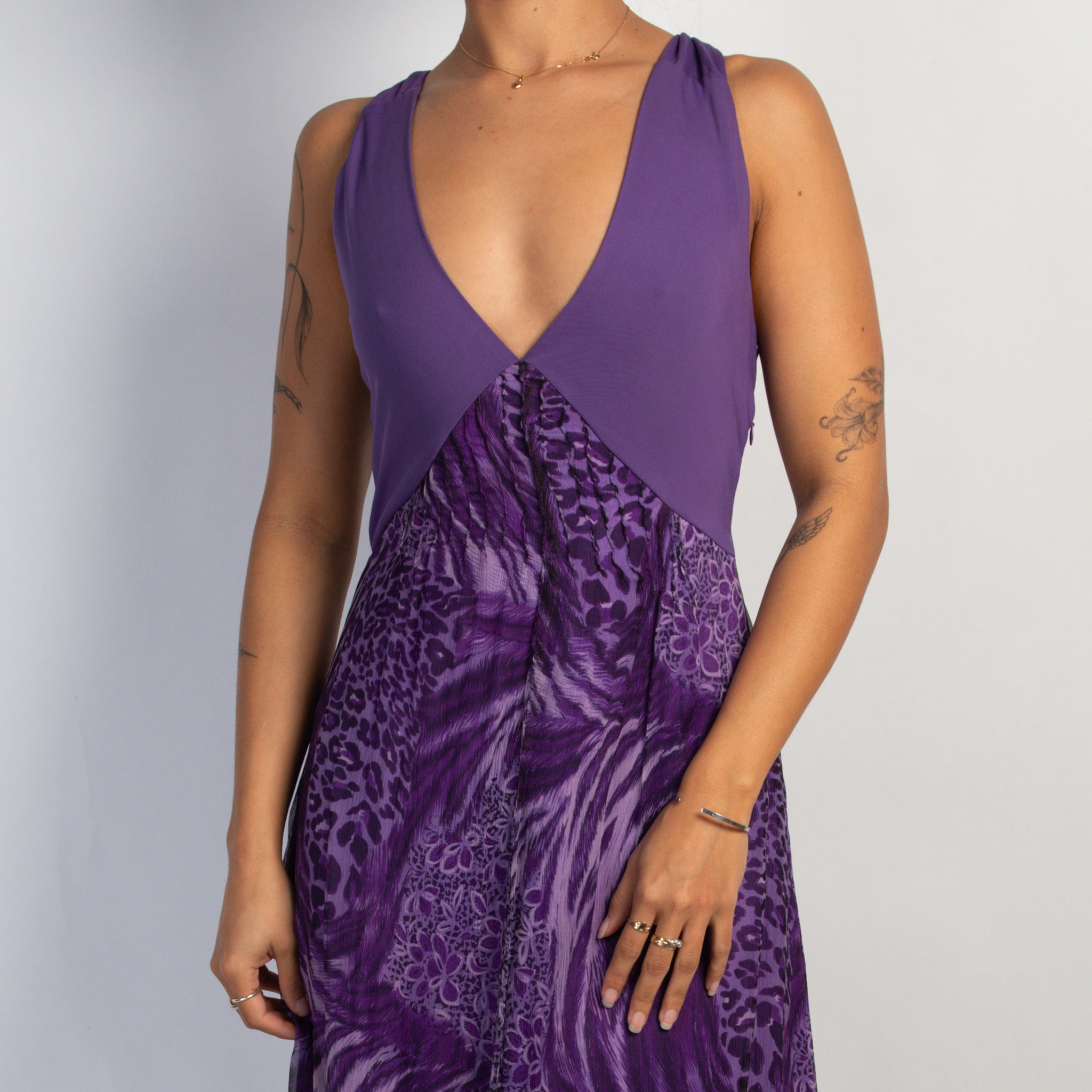 PURPLE PATTERN MIDI DRESS