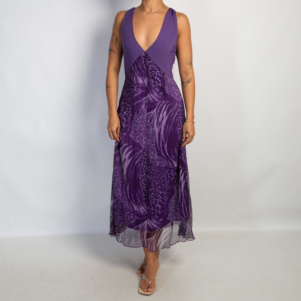 PURPLE PATTERN MIDI DRESS