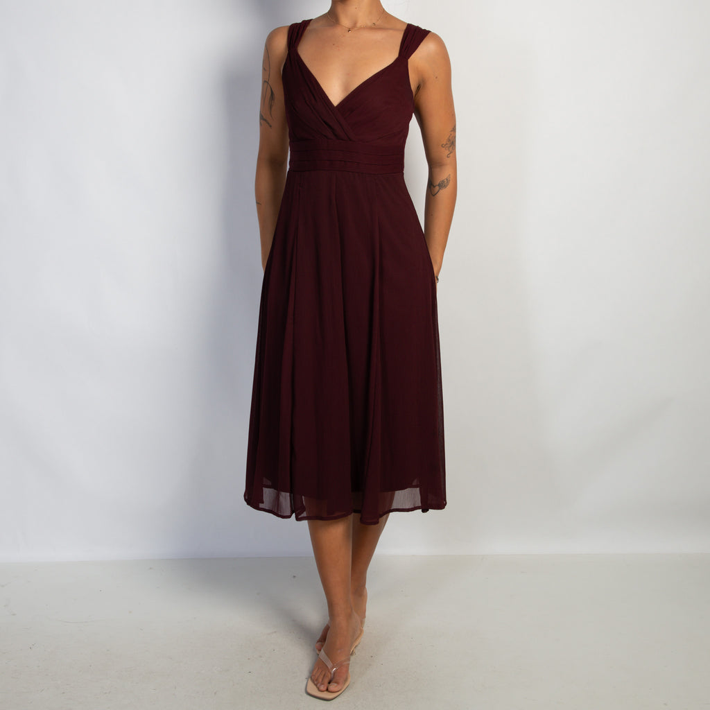 MAROON CHIFFON MIDI DRESS