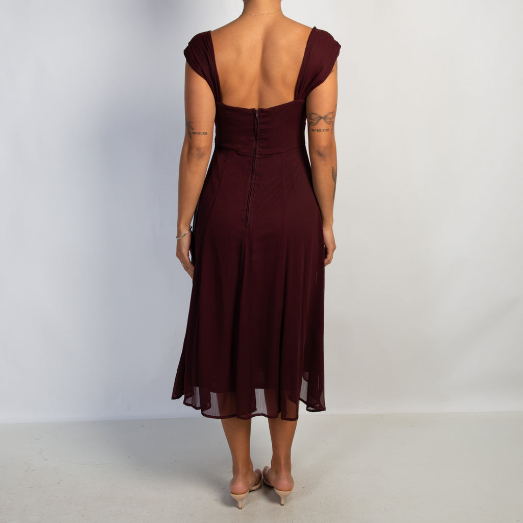 MAROON CHIFFON MIDI DRESS