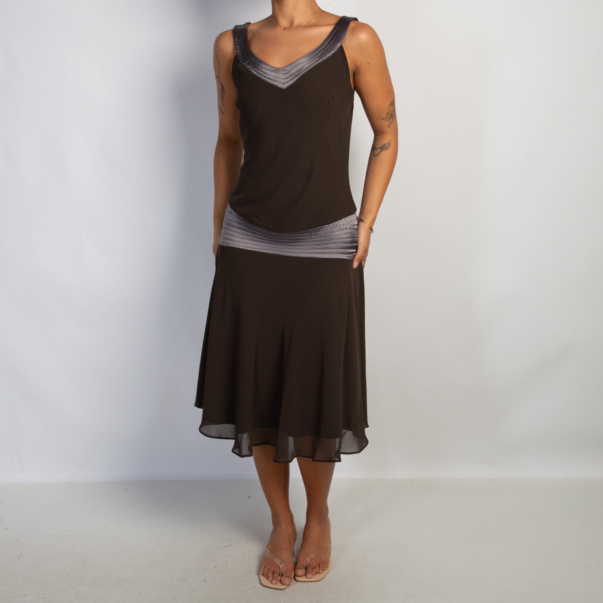 BROWN DROP WAIST DRESS