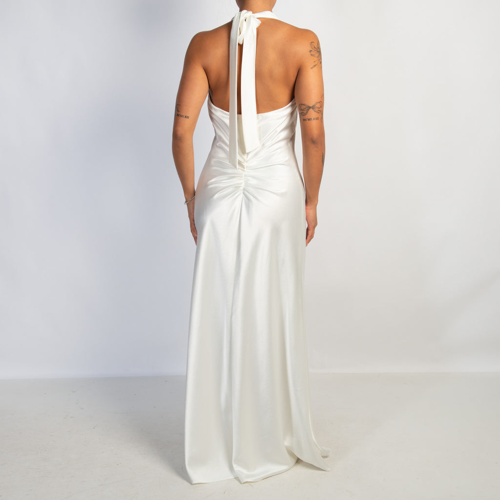 WHITE SATIN HALTER GOWN