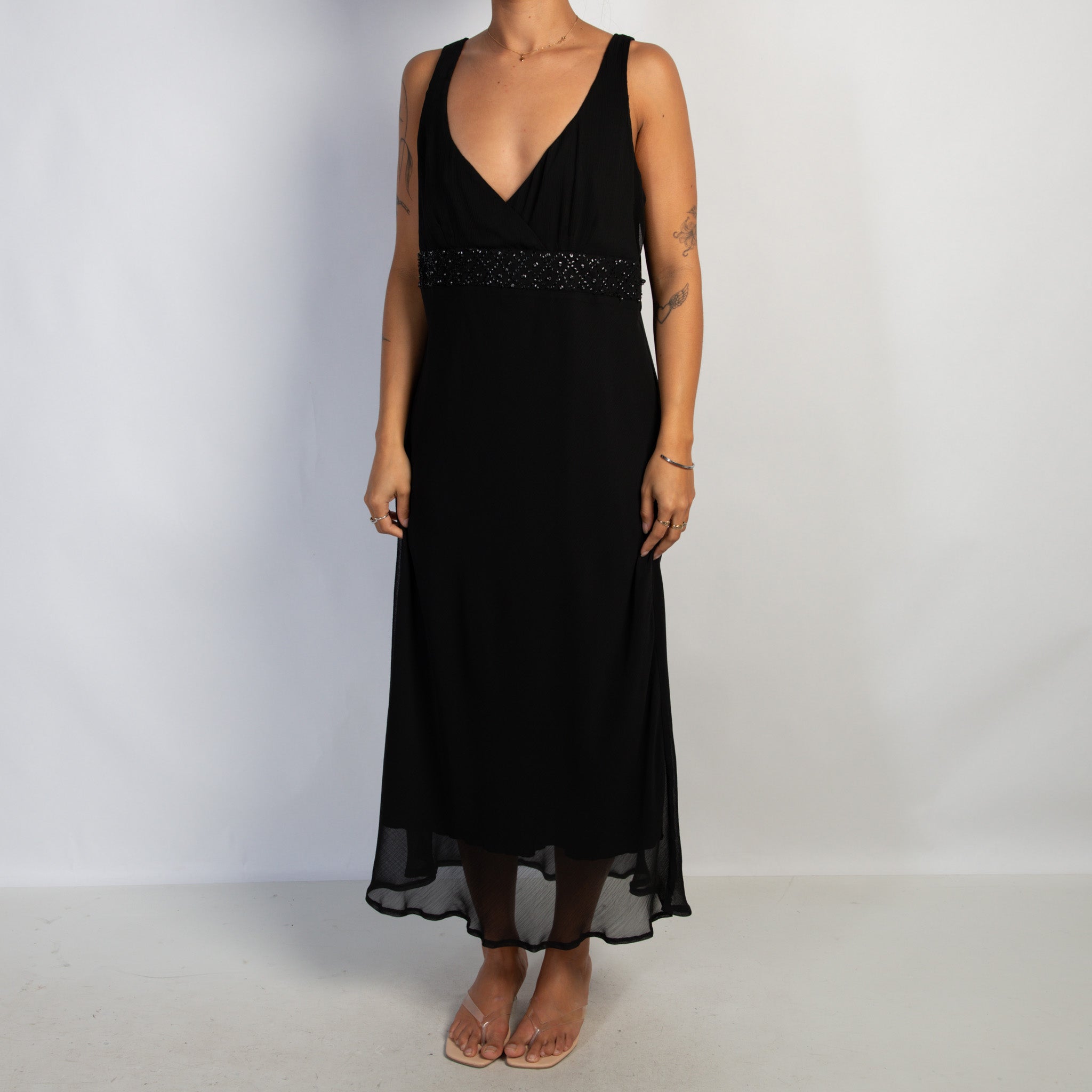 BLACK BEAD WAIST MIDI DRESS