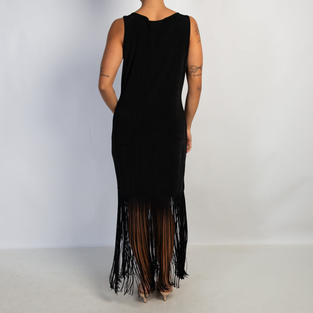 BLACK FRINGE MIDI DRESS