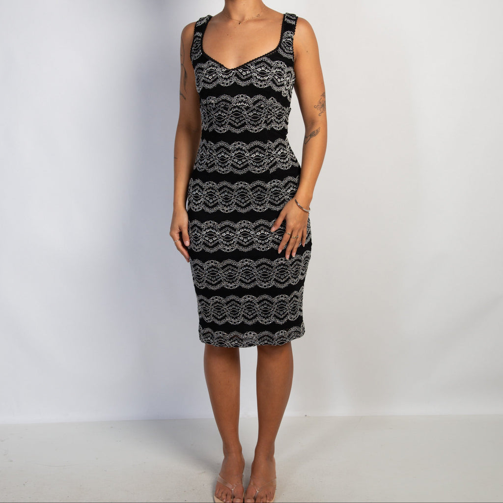 BLACK STRETCH LACE DRESS