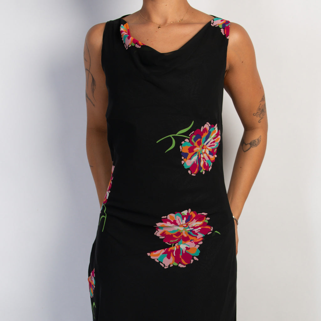 BLACK FLORAL MIDI DRESS