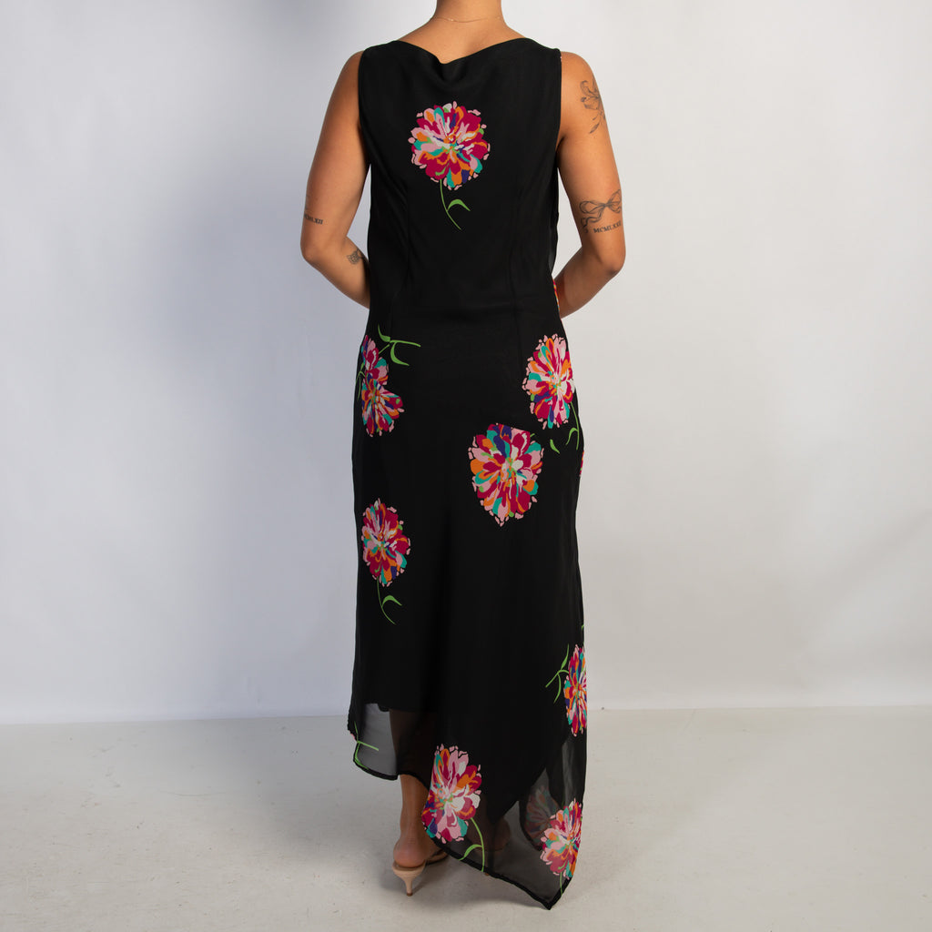 BLACK FLORAL MIDI DRESS