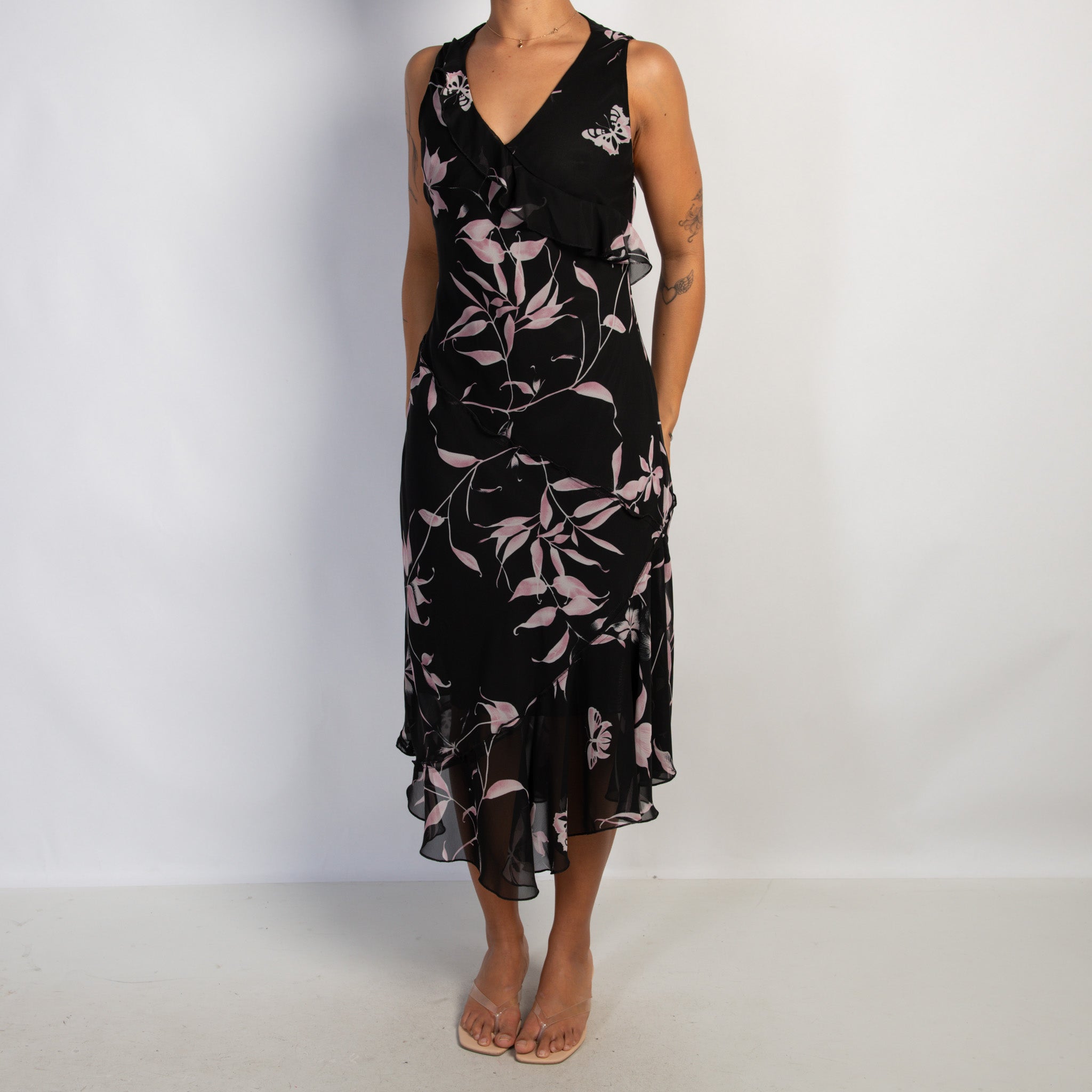 BLACK FLORAL MIDI DRESS