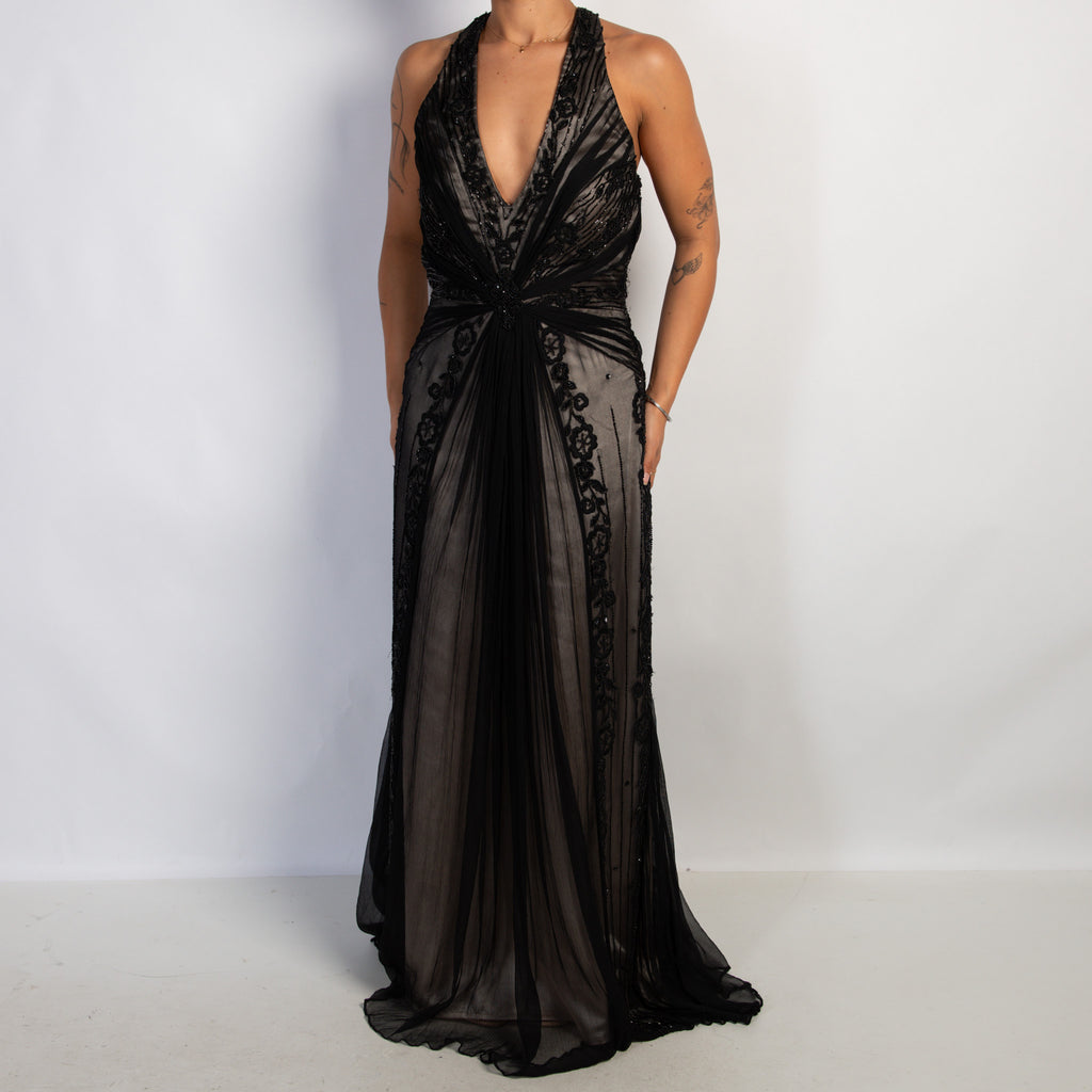 SILK BEADED HALTER GOWN
