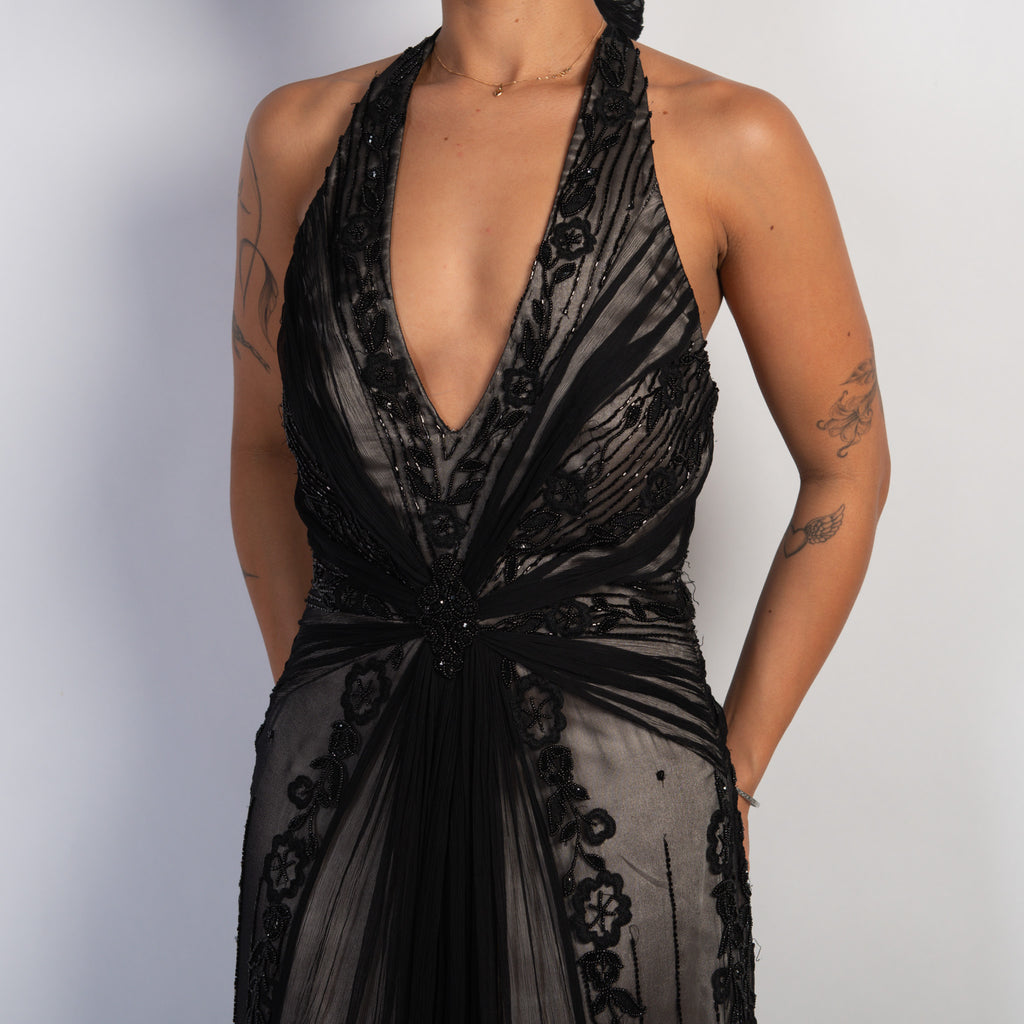 SILK BEADED HALTER GOWN