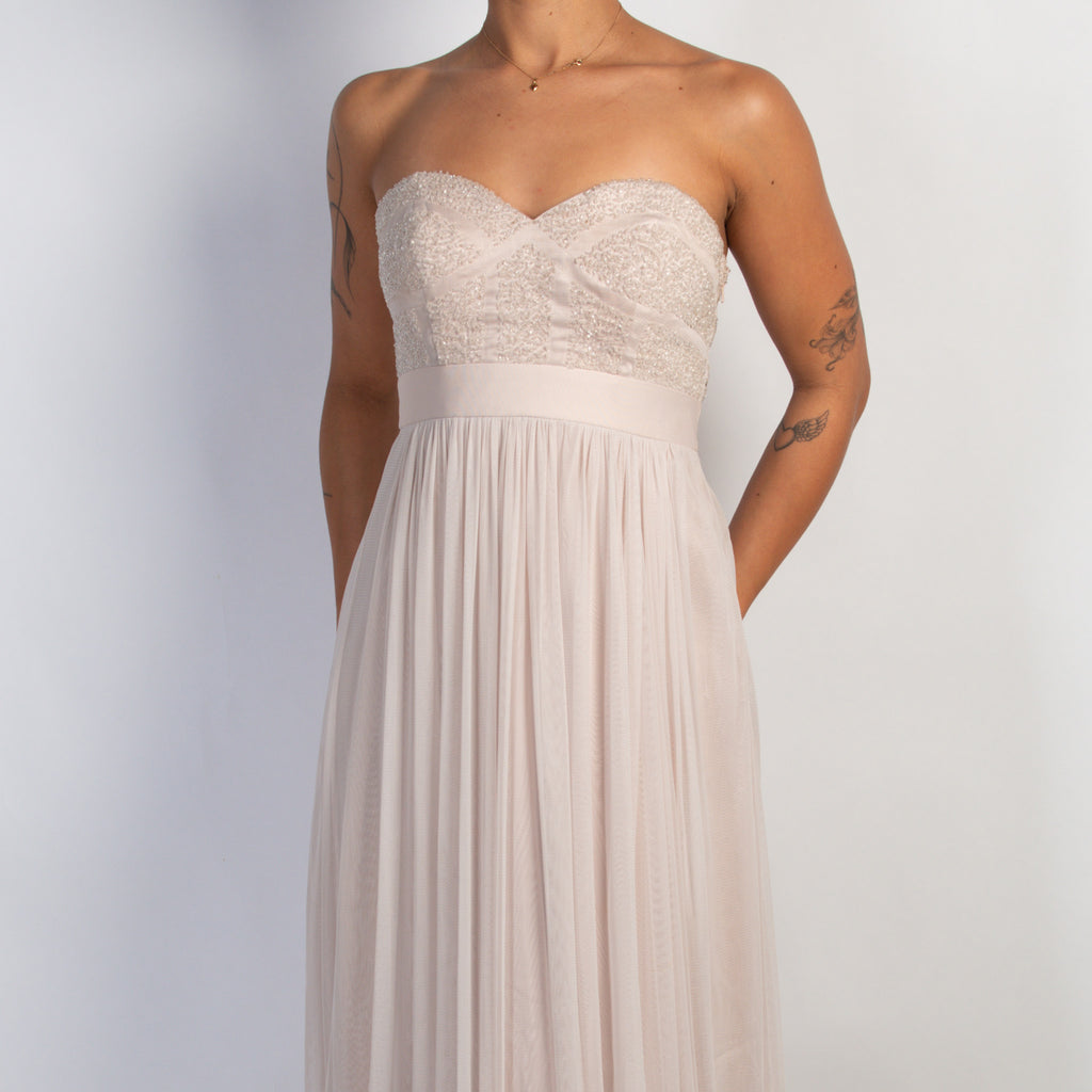 BEADED STRAPLESS GOWN