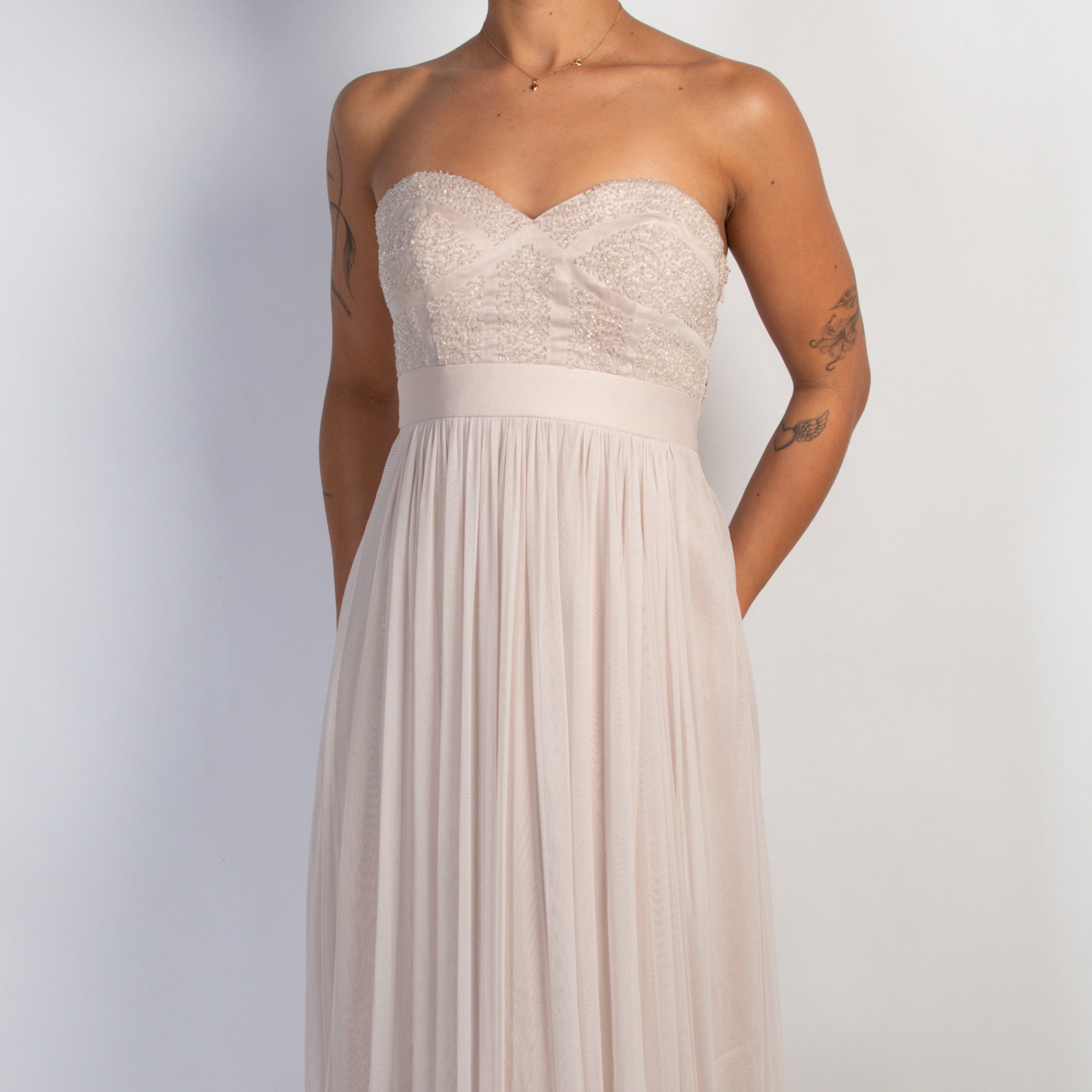 BEADED STRAPLESS GOWN
