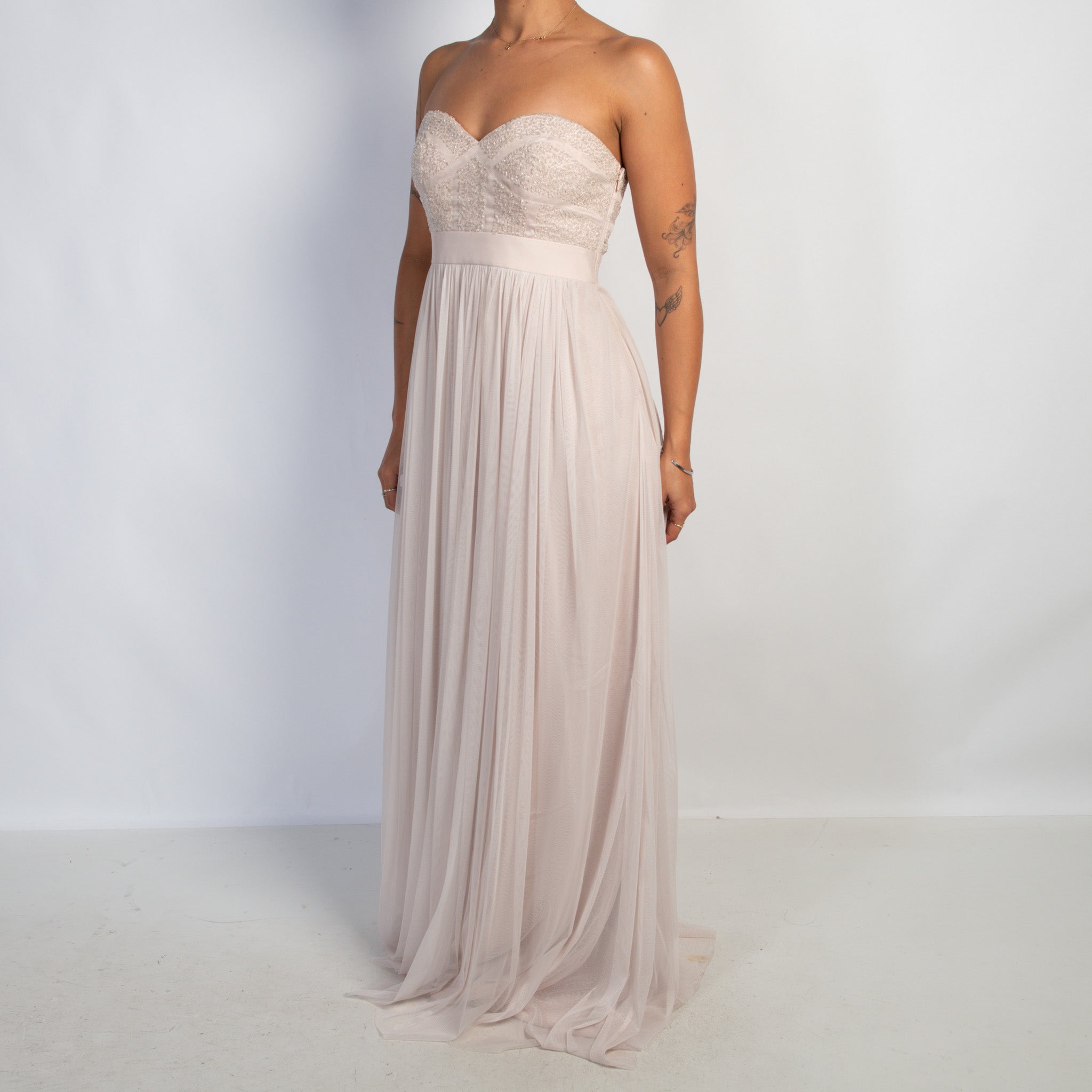 BEADED STRAPLESS GOWN