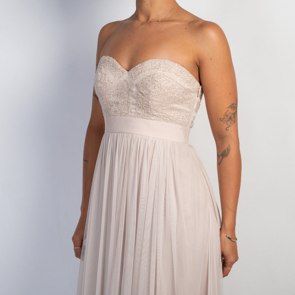 BEADED STRAPLESS GOWN