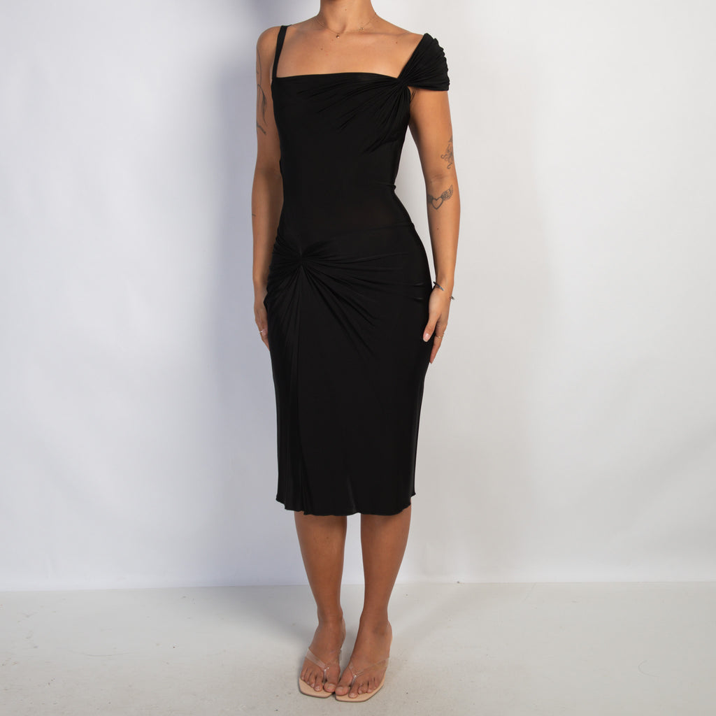 BLACK STRETCH MIDI DRESS