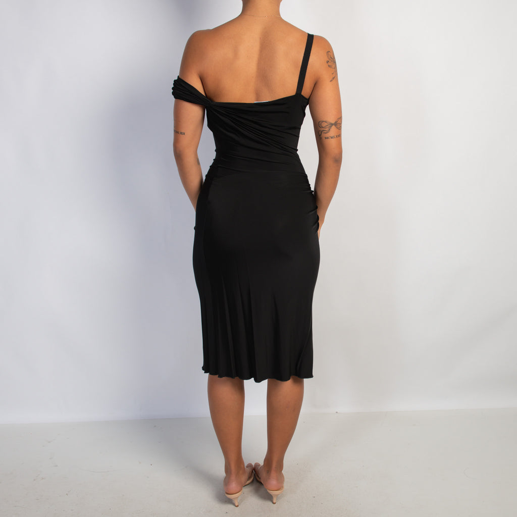 BLACK STRETCH MIDI DRESS