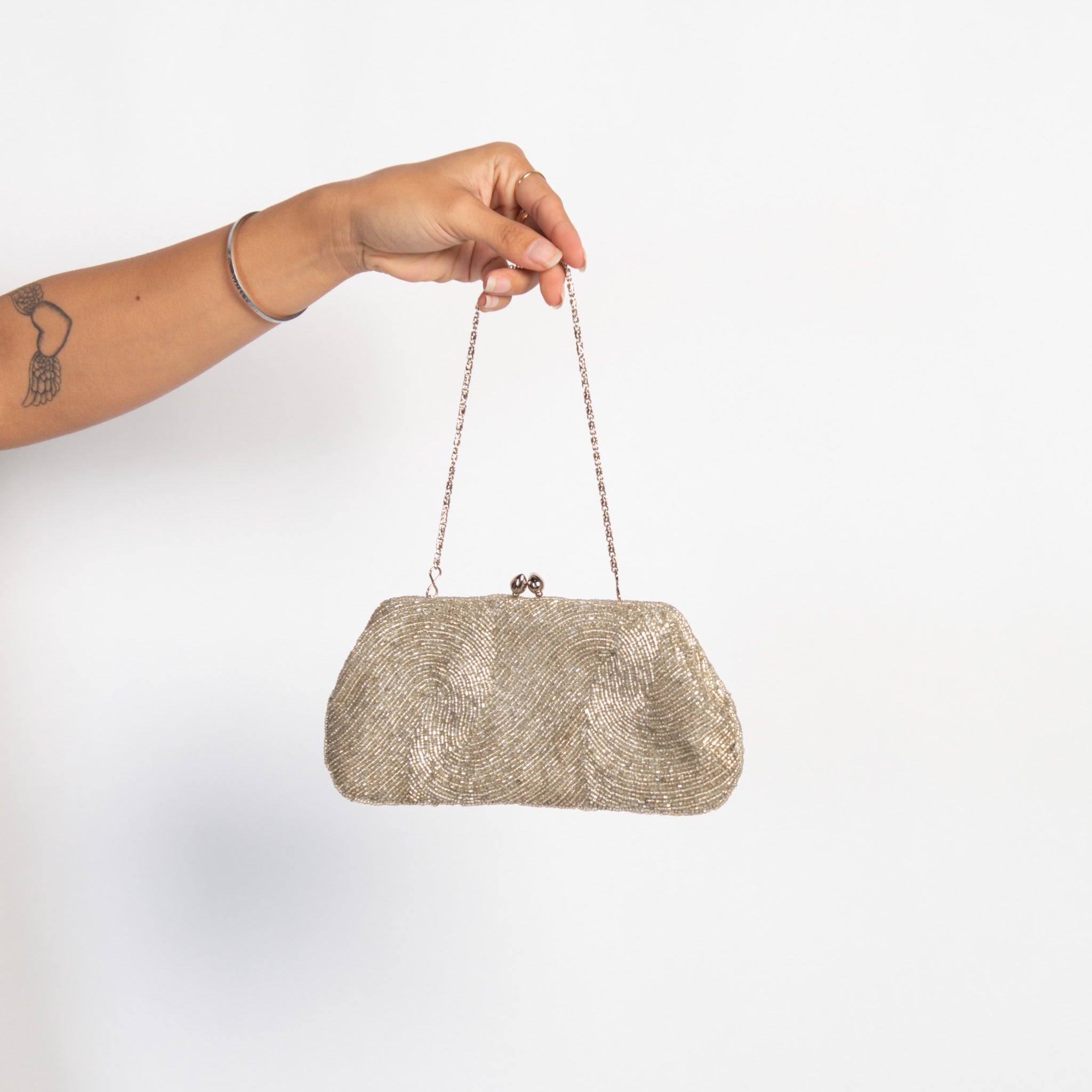 SILVER BEADED PURSE