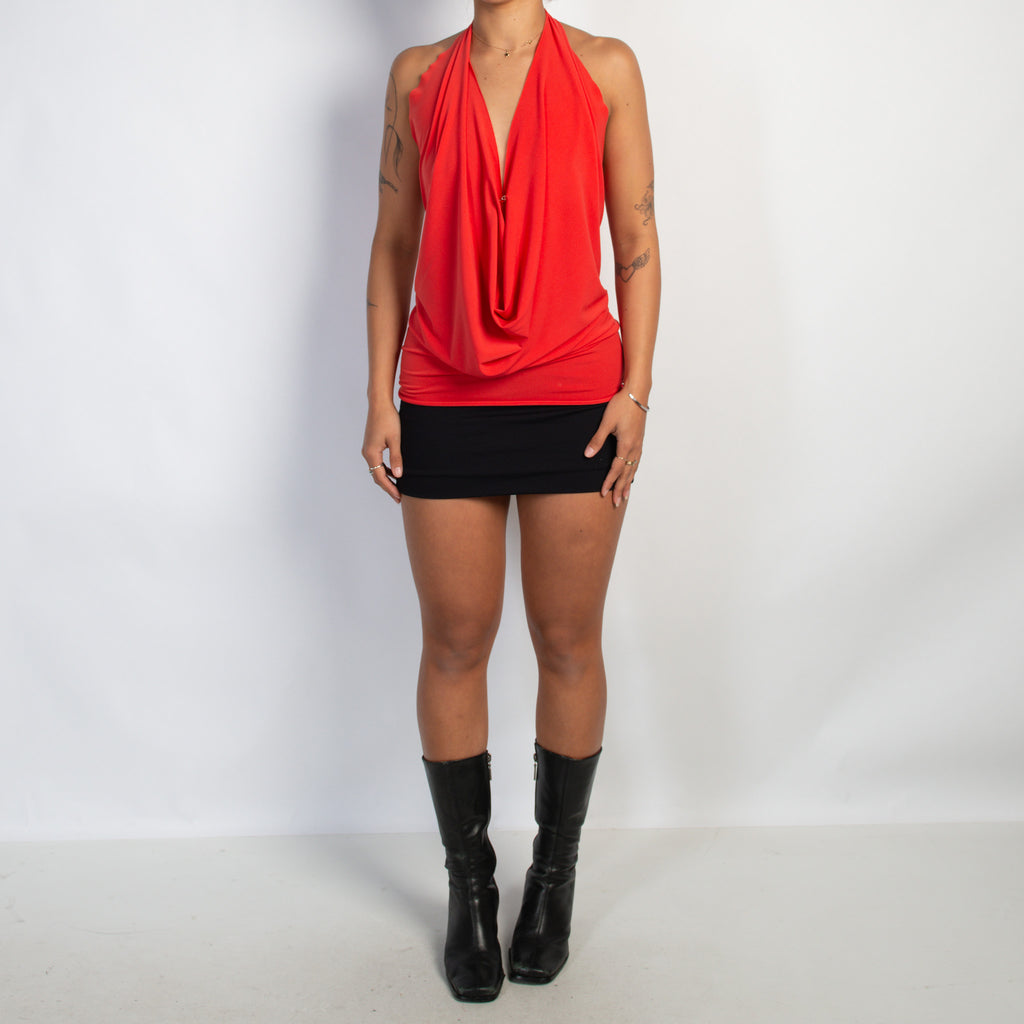 RED ORANGE COWL NECK TOP