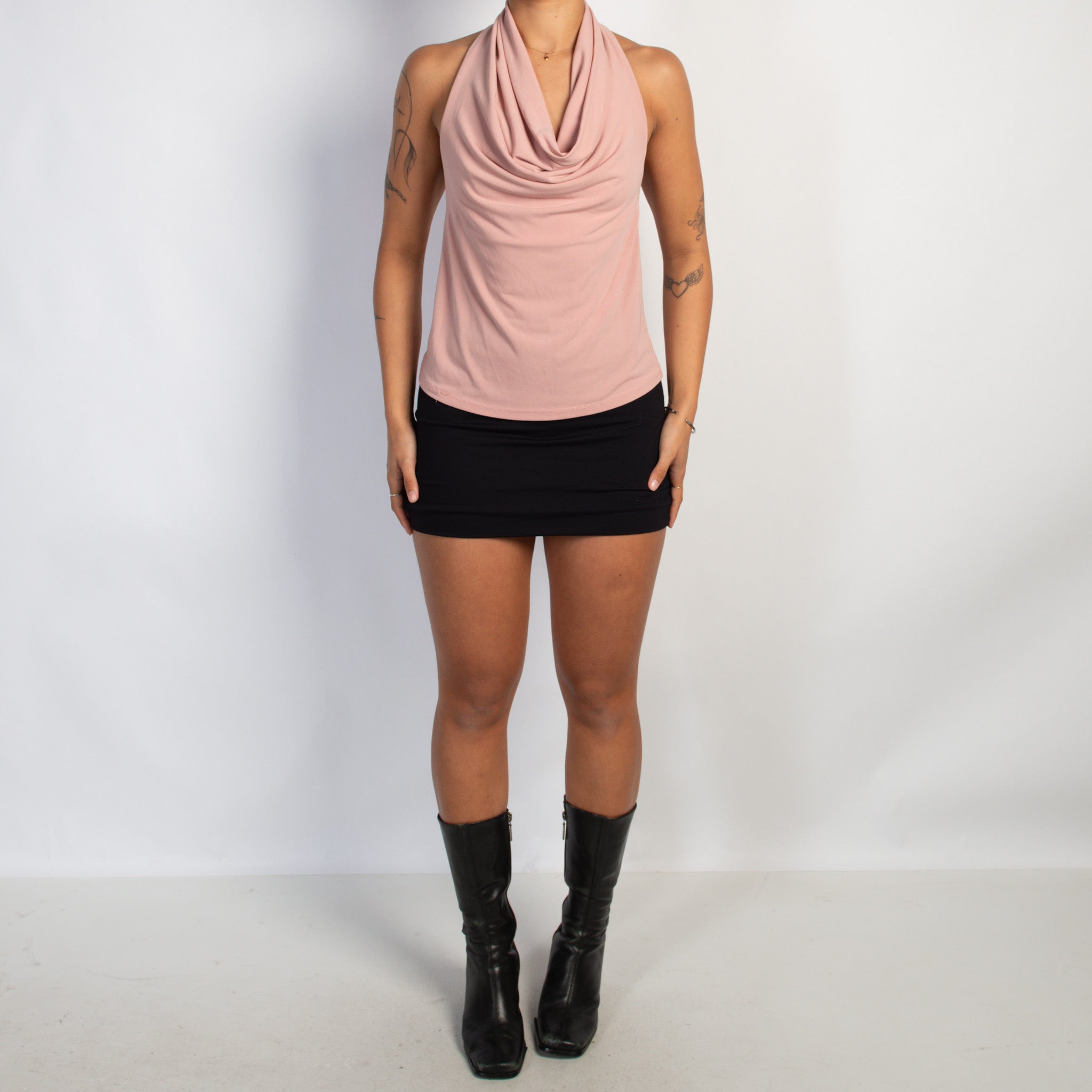 PINK COWL NECK TOP