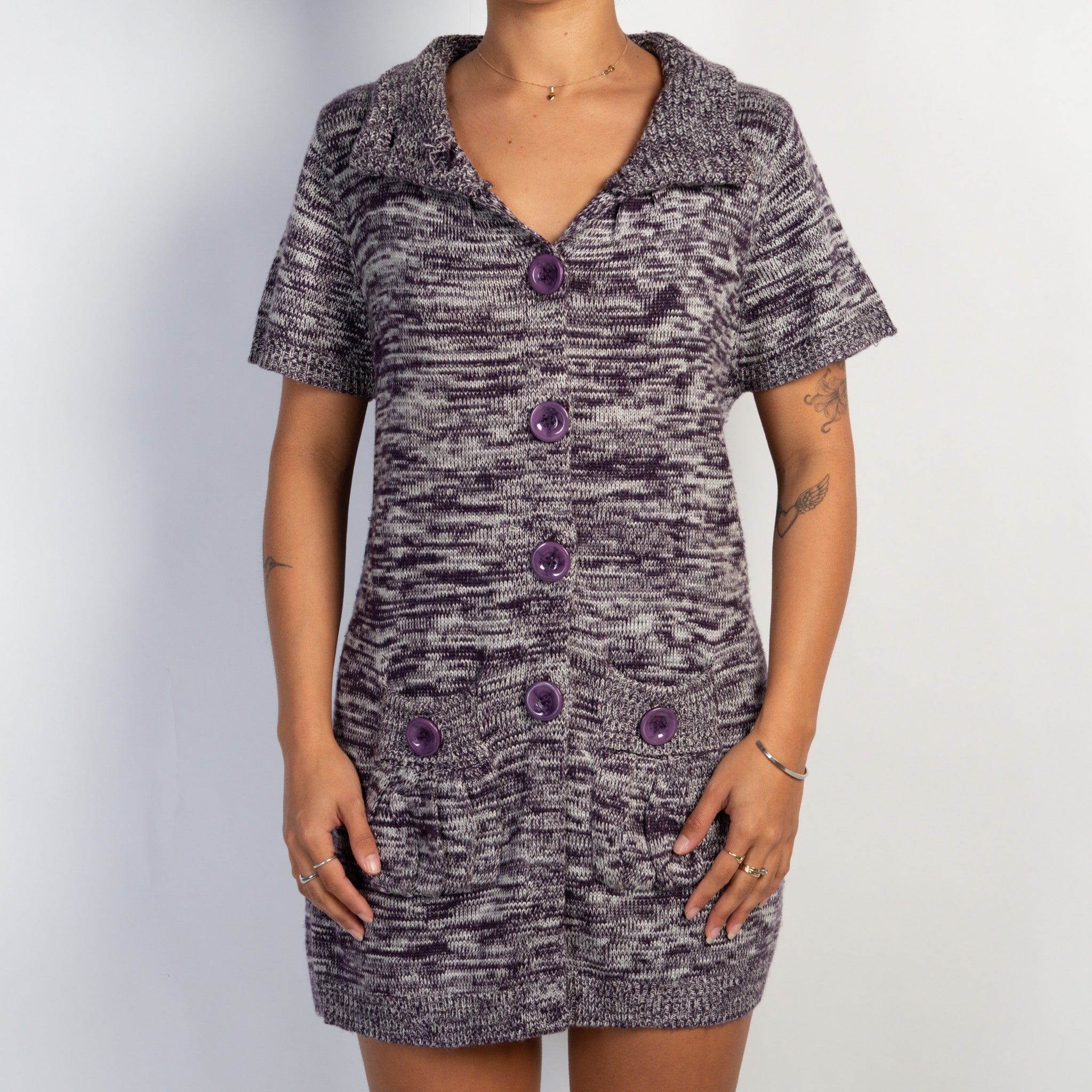PURPLE KNIT BUTTON DRESS