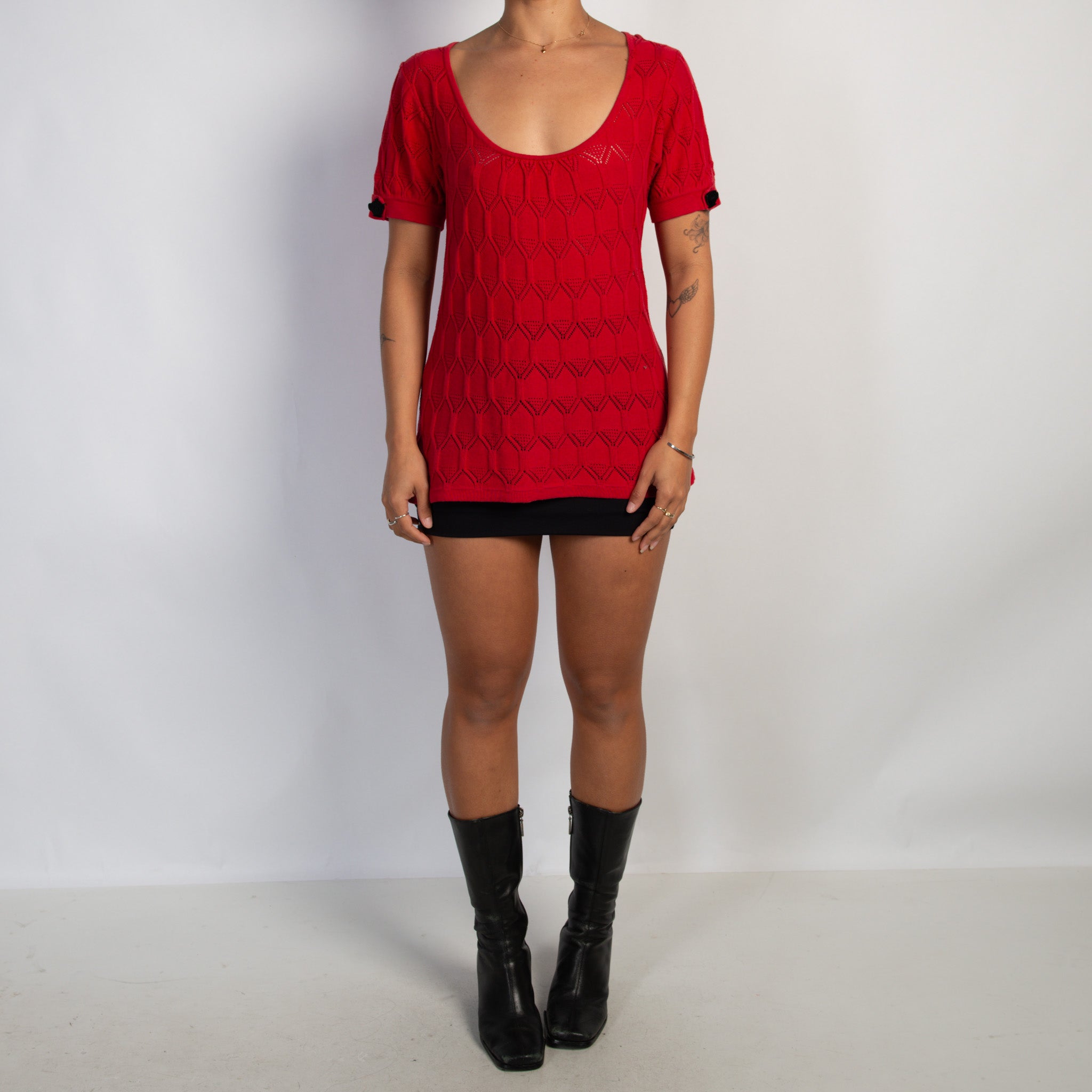 RED COTTON KNIT TOP