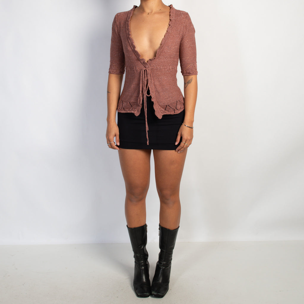 METALLIC KNIT TIE TOP