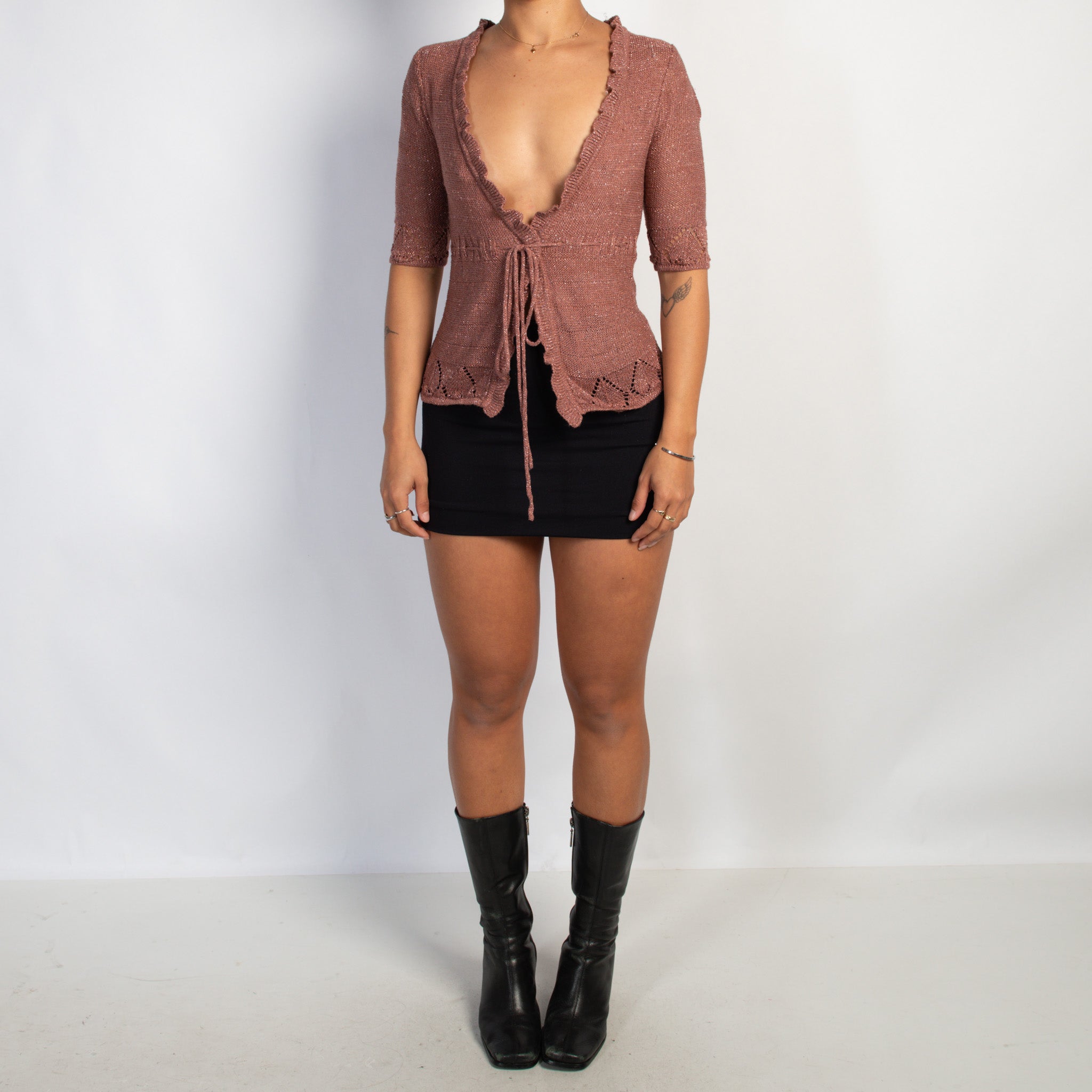 METALLIC KNIT TIE TOP