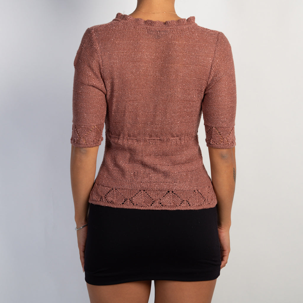 METALLIC KNIT TIE TOP