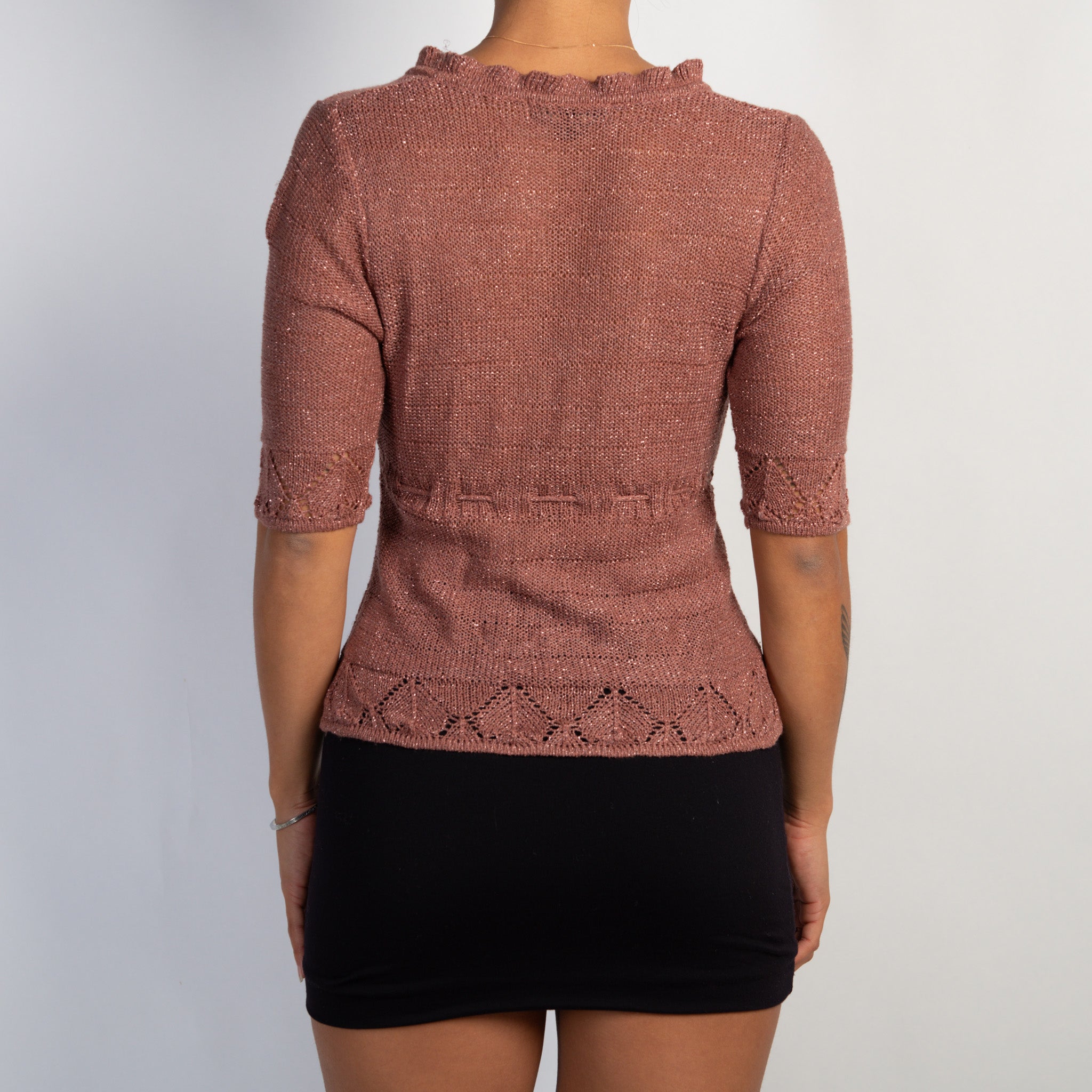 METALLIC KNIT TIE TOP