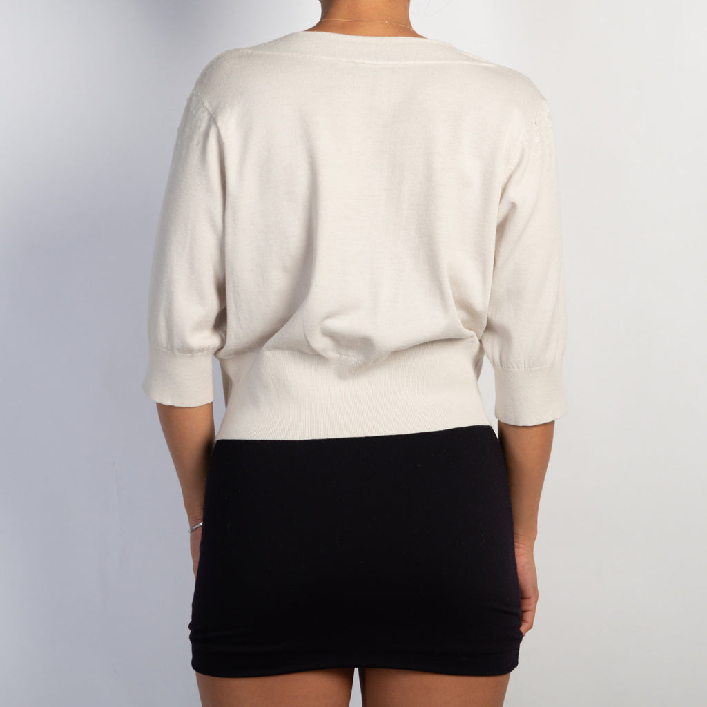 CREAM SEQUIN CARDIGAN TOP