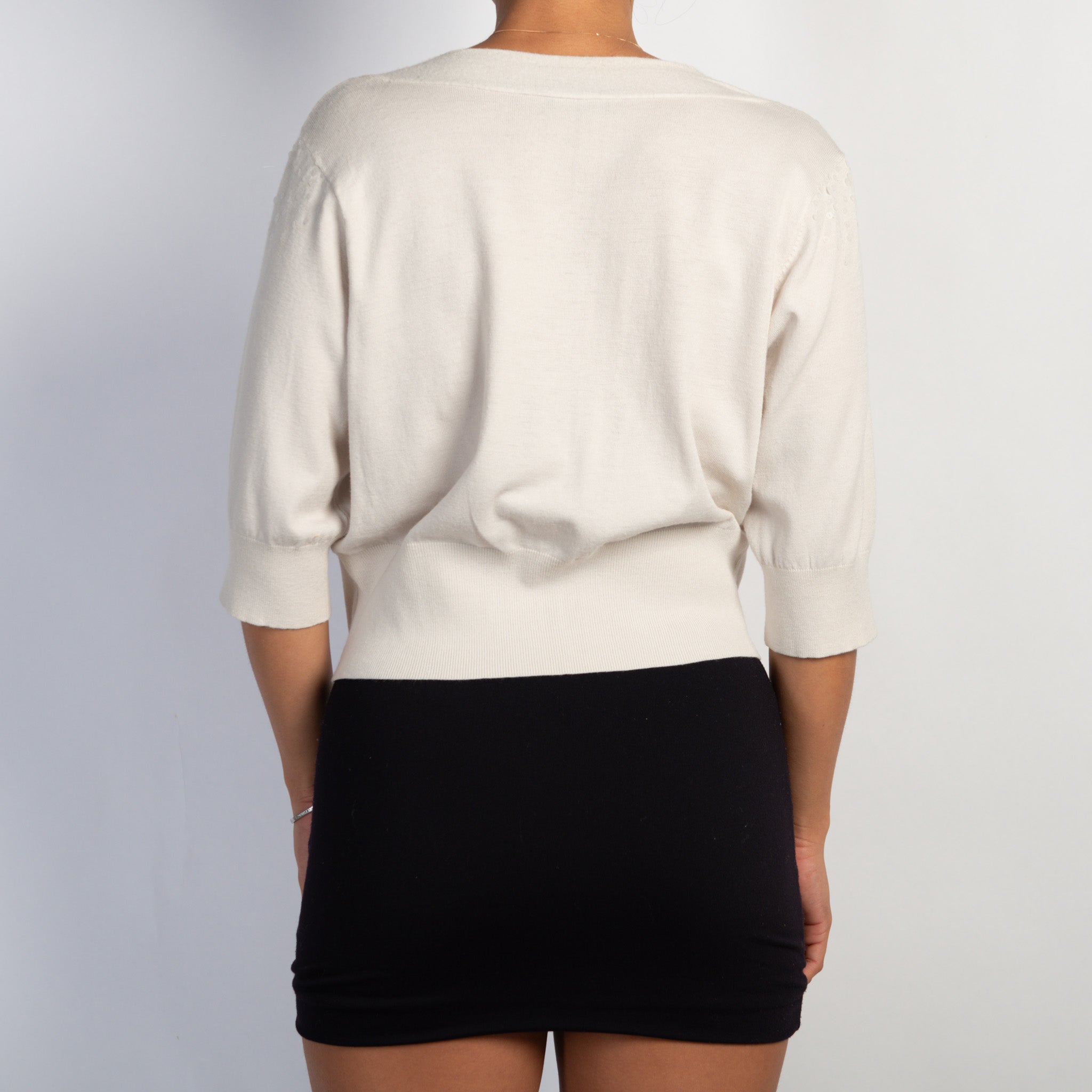 CREAM SEQUIN CARDIGAN TOP