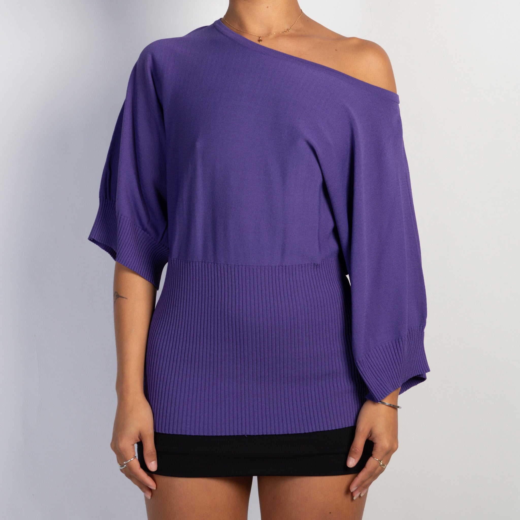 PURPLE KNIT BATWING TOP