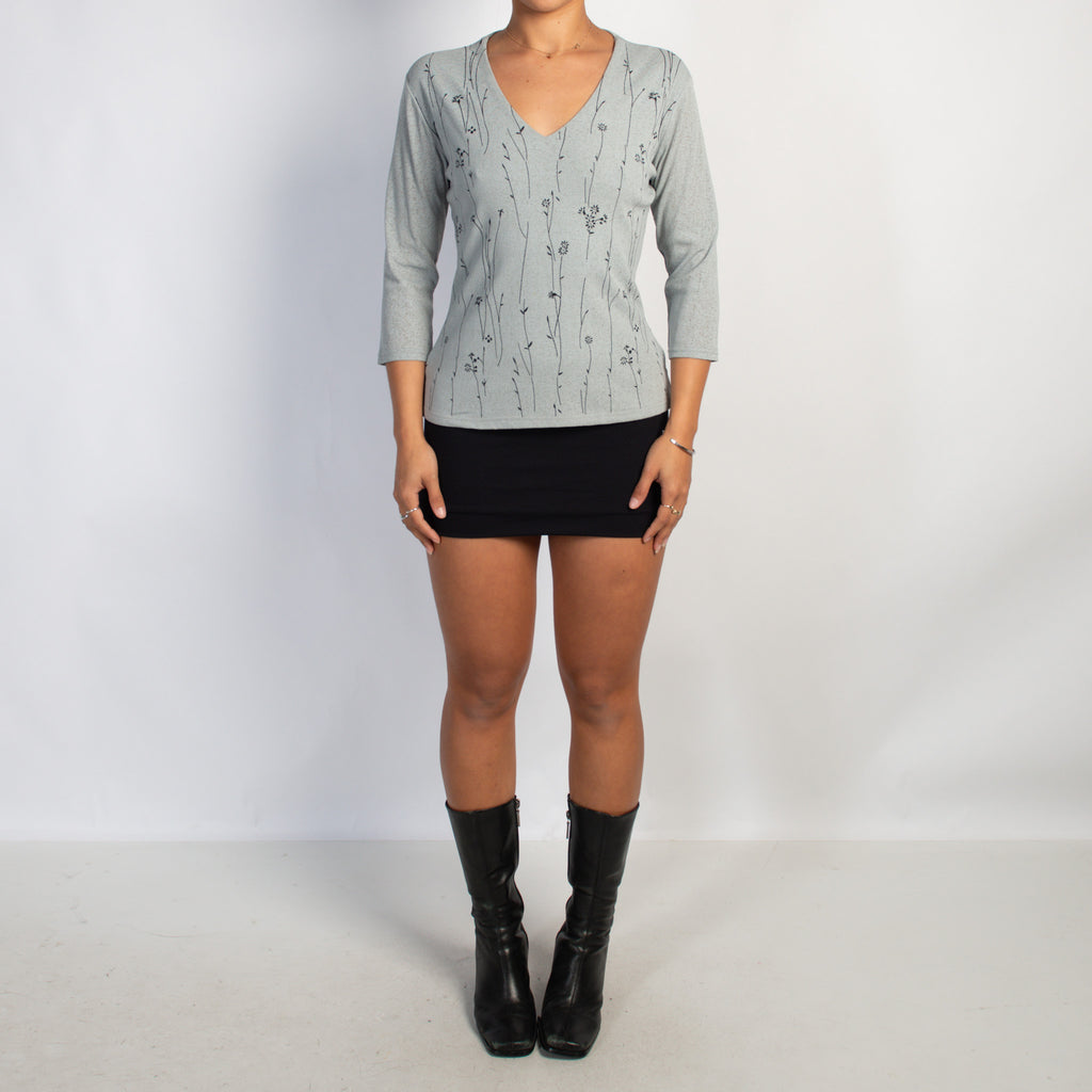 GREY MESH 3/4 SLEEVE TOP